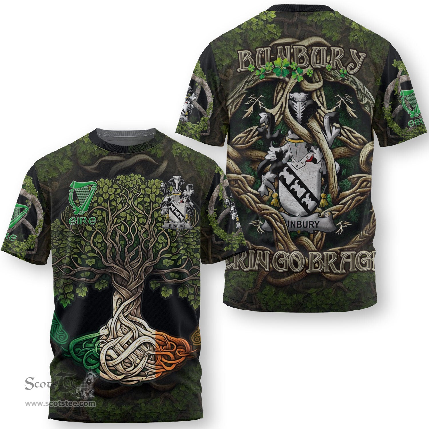 ScotsTee Shop Irish Bunbury Coat of Arms Irish T Shirt Family Crest Irish Is My Root T Shirt