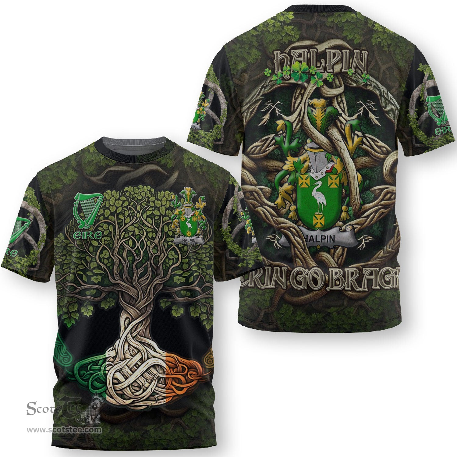 ScotsTee Shop Irish Halpin or O Halpin Coat of Arms Irish T Shirt Family Crest Irish Is My Root T Shirt