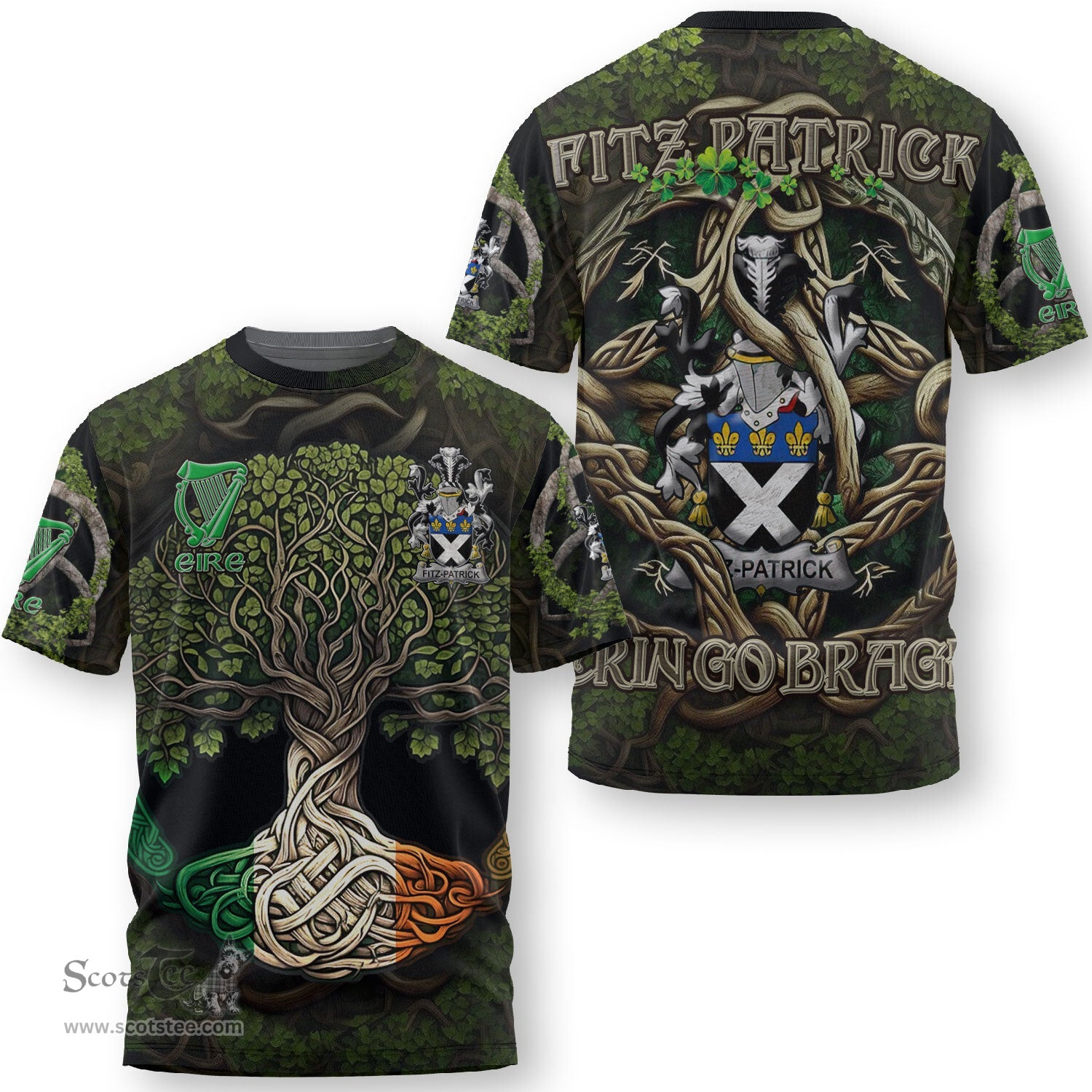 ScotsTee Shop Irish Fitz Patrick Coat of Arms Irish T Shirt Family Crest Irish Is My Root T Shirt