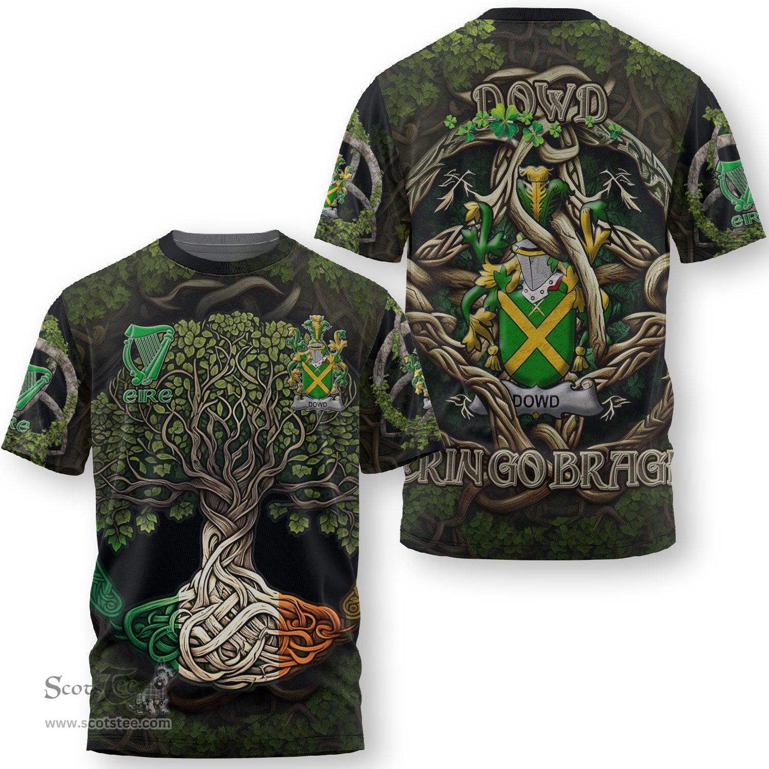 ScotsTee Shop Irish Dowd or O Dowd Coat of Arms Irish T Shirt Family Crest Irish Is My Root T Shirt