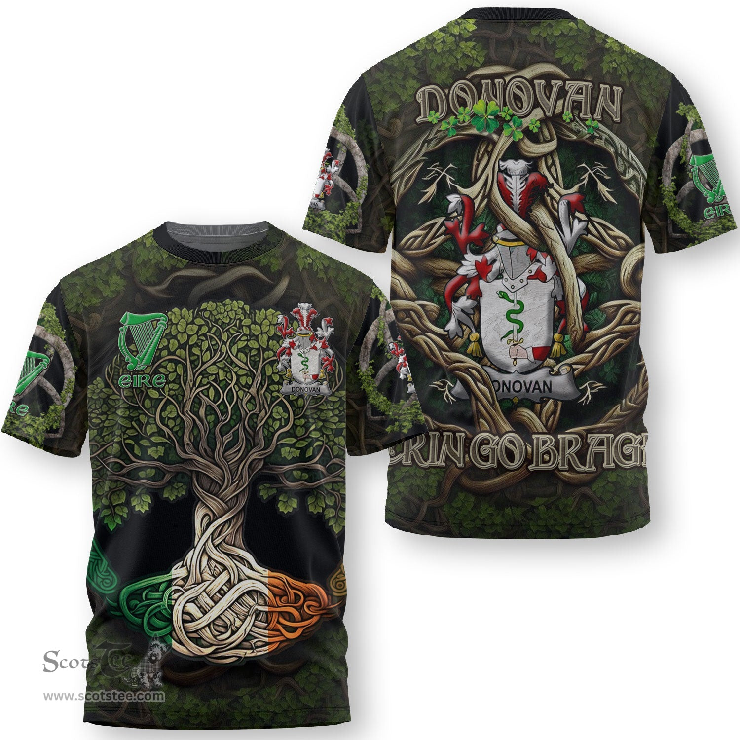 ScotsTee Shop Irish Donovan or O Donovan Coat of Arms Irish T Shirt Family Crest Irish Is My Root T Shirt