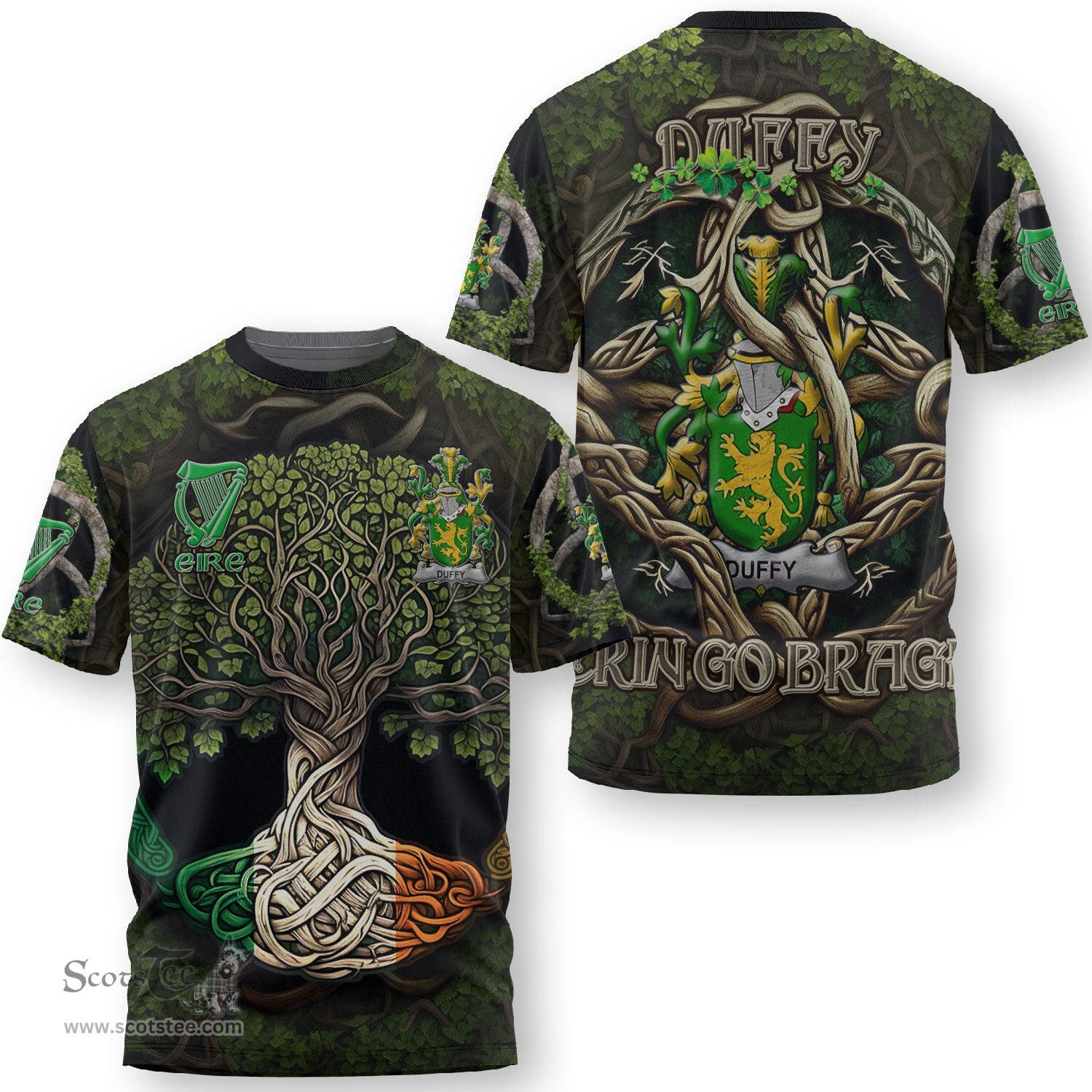 ScotsTee Shop Irish Duffy or O Duffy Coat of Arms Irish T Shirt Family Crest Irish Is My Root T Shirt