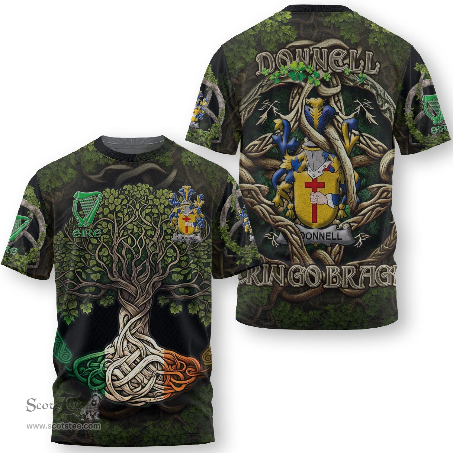 ScotsTee Shop Irish Donnell or O Donnell Coat of Arms Irish T Shirt Family Crest Irish Is My Root T Shirt