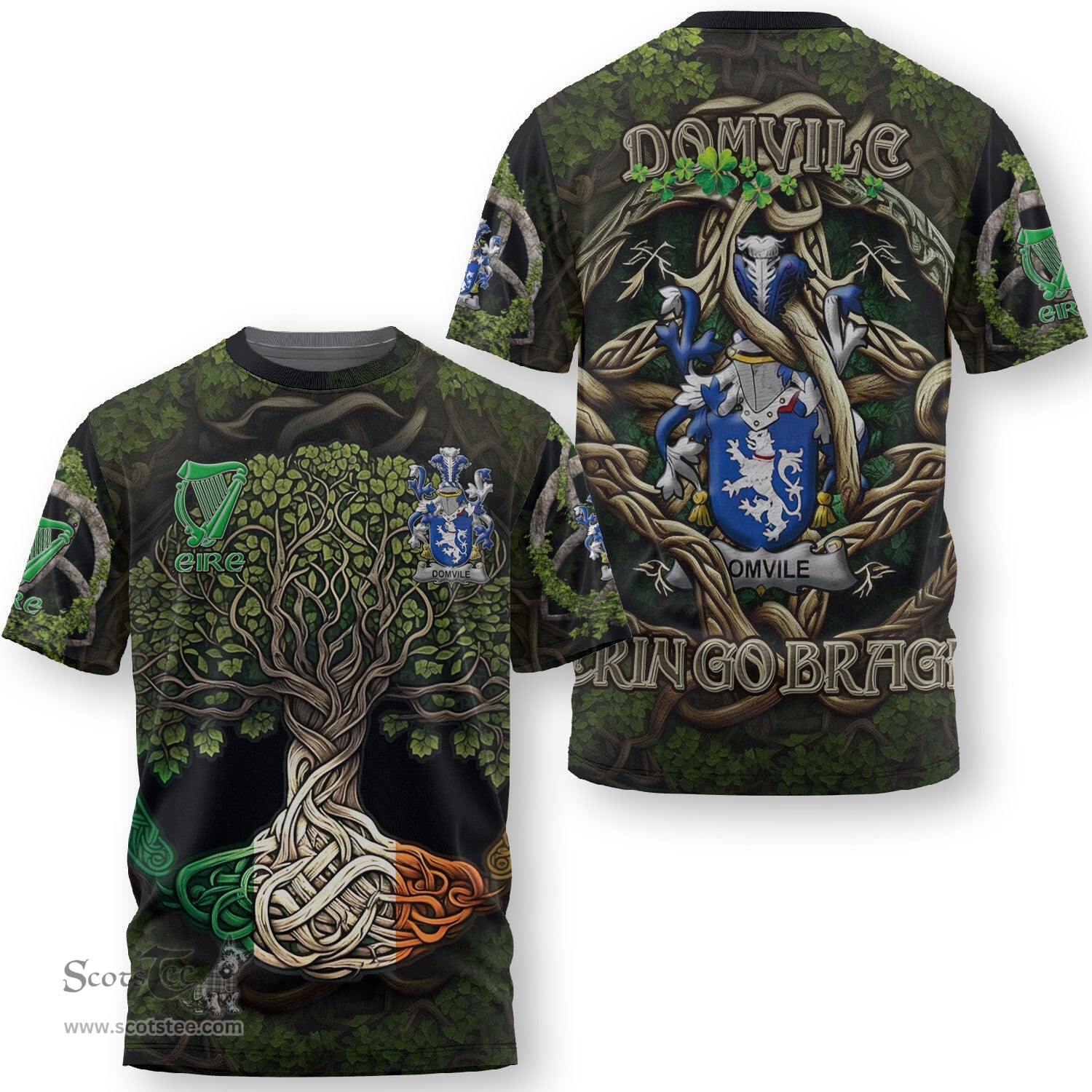 ScotsTee Shop Irish Domvile Coat of Arms Irish T Shirt Family Crest Irish Is My Root T Shirt