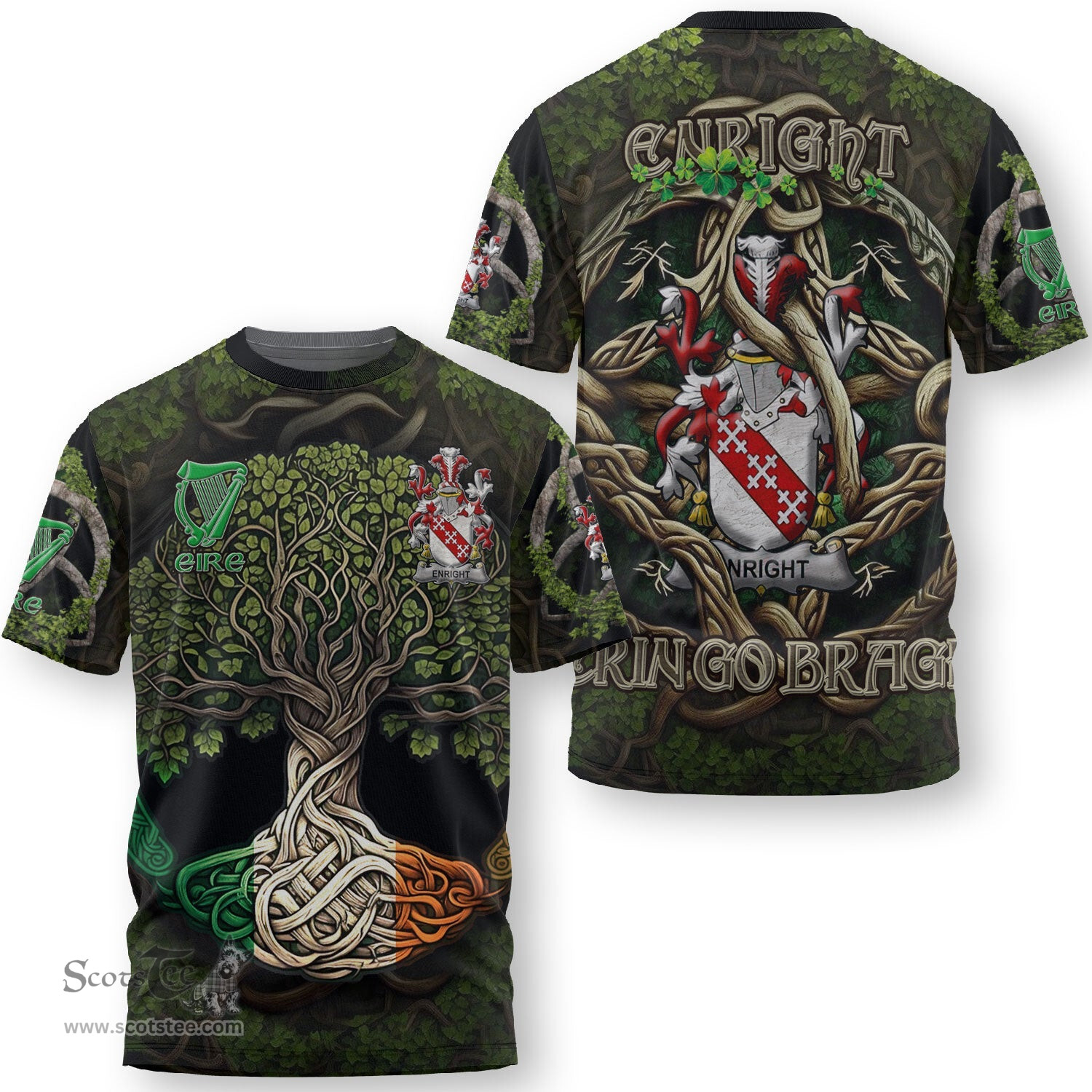 ScotsTee Shop Irish Enright Coat of Arms Irish T Shirt Family Crest Irish Is My Root T Shirt