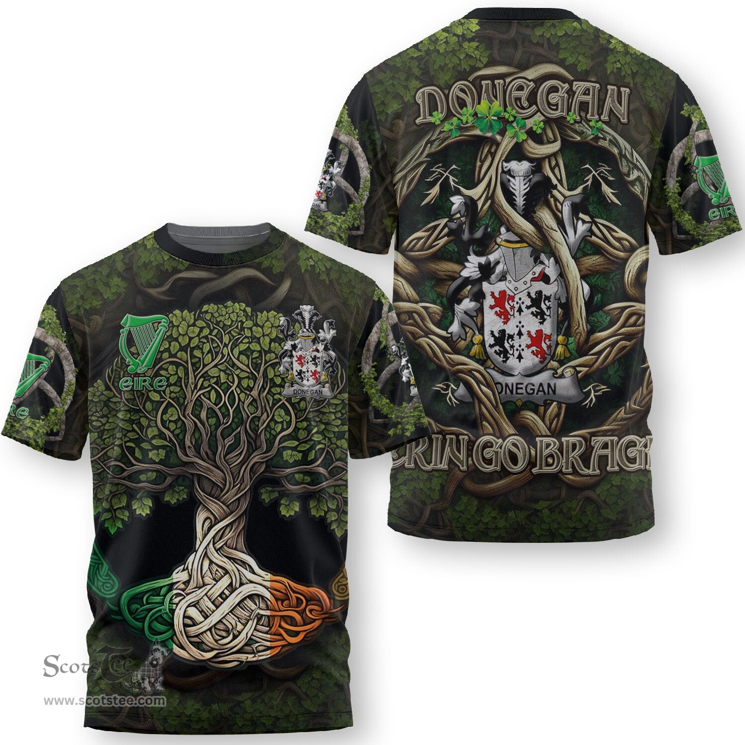 ScotsTee Shop Irish Donegan or O Donagan Coat of Arms Irish T Shirt Family Crest Irish Is My Root T Shirt