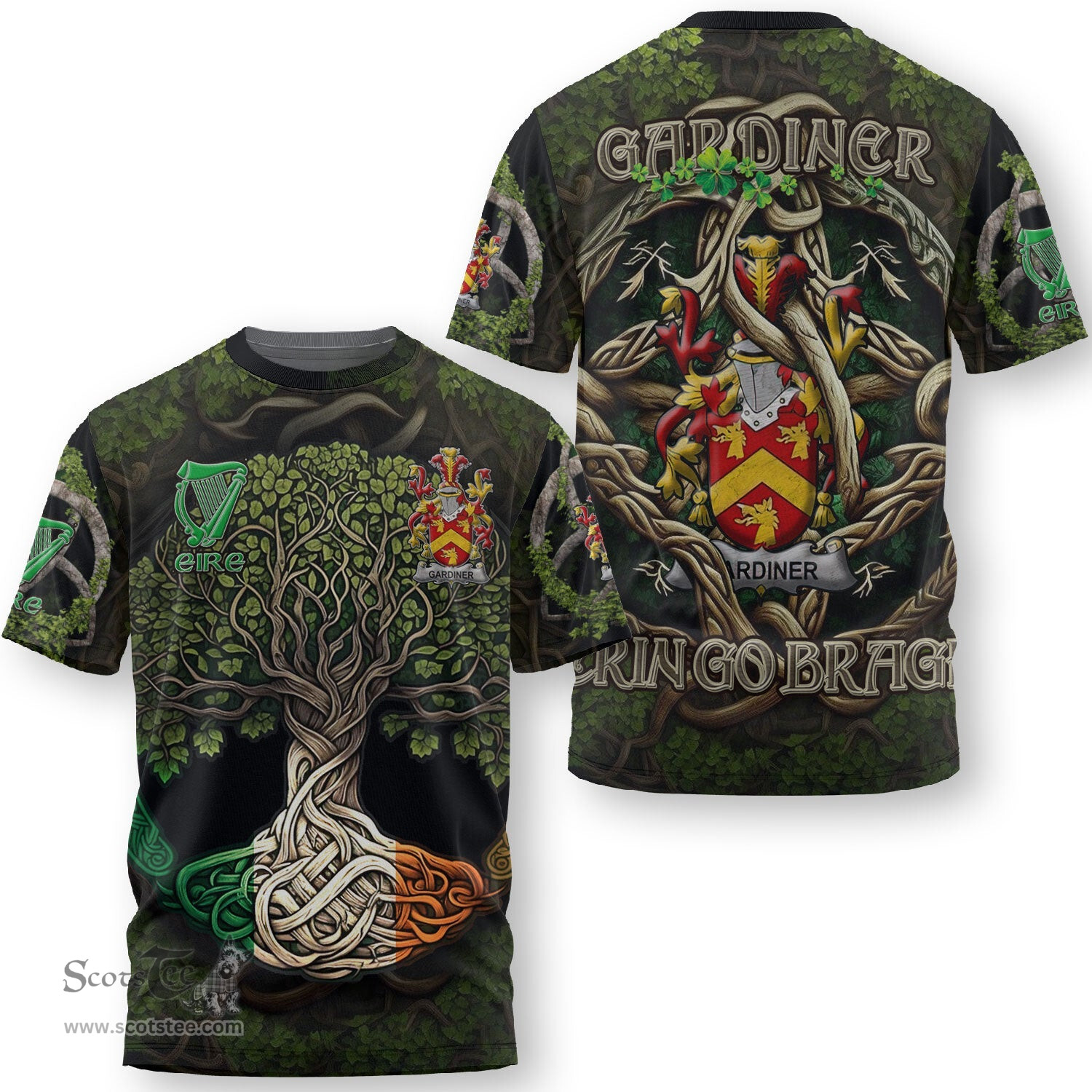 ScotsTee Shop Irish Gardiner Coat of Arms Irish T Shirt Family Crest Irish Is My Root T Shirt