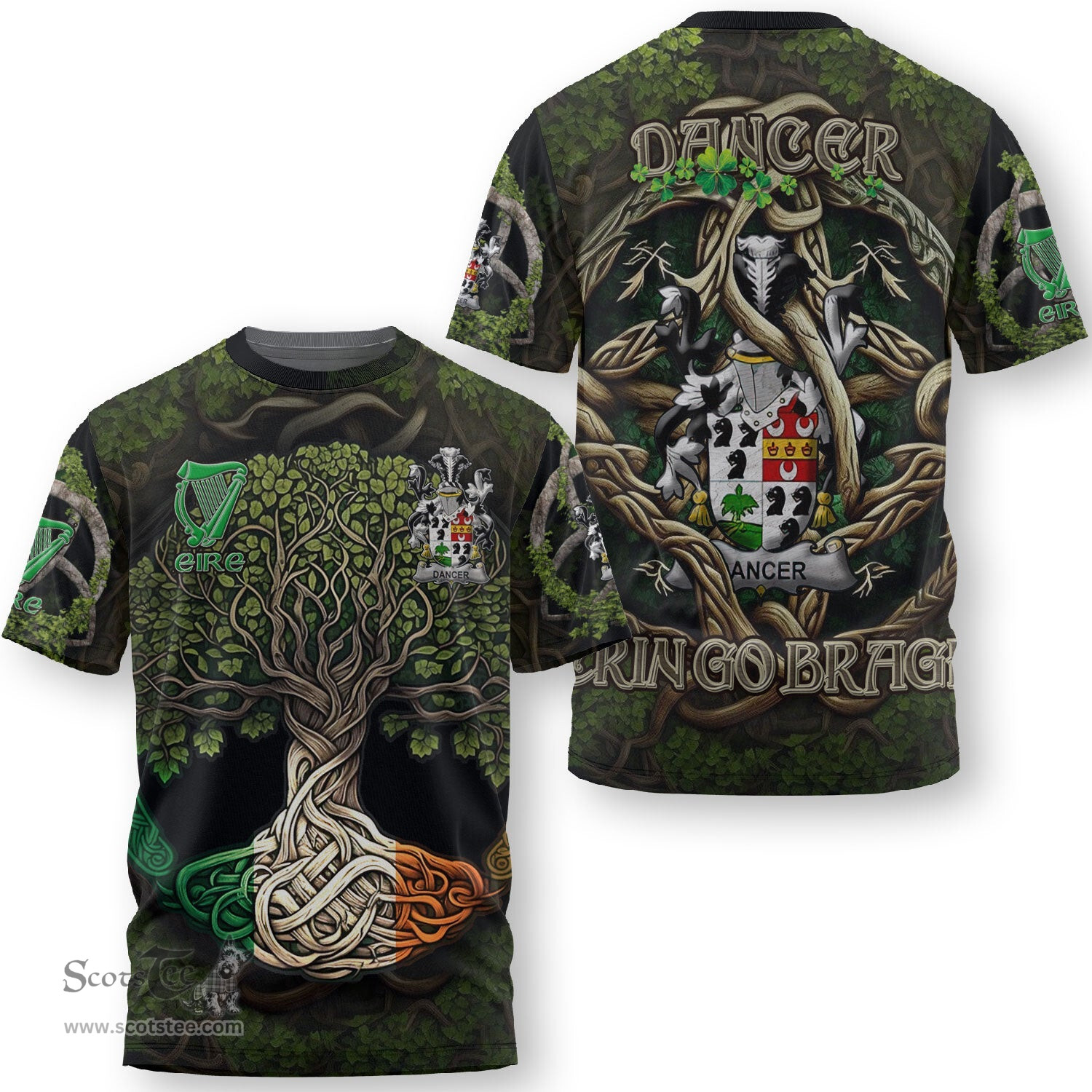 ScotsTee Shop Irish Dancer Coat of Arms Irish T Shirt Family Crest Irish Is My Root T Shirt