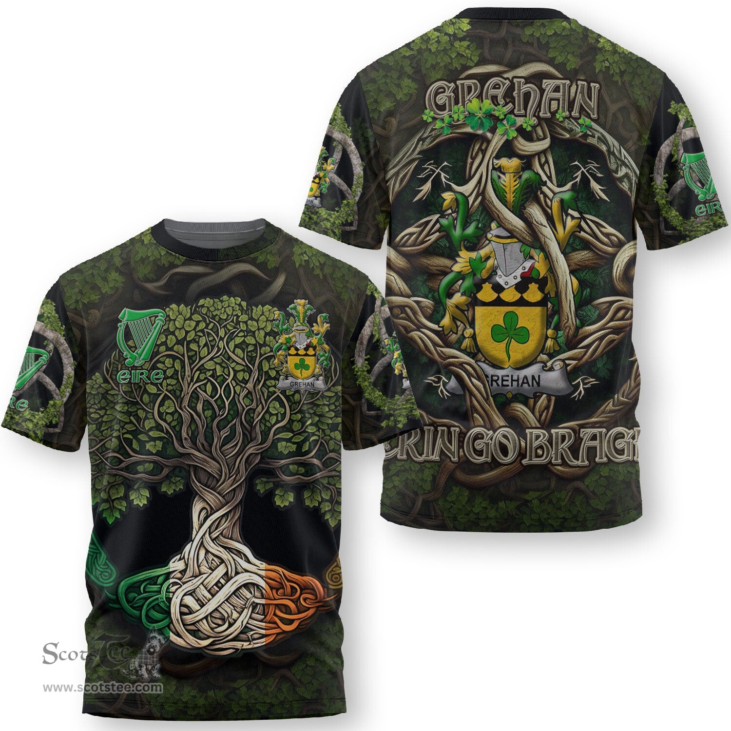 ScotsTee Shop Irish Grehan or O Greaghan Coat of Arms Irish T Shirt Family Crest Irish Is My Root T Shirt