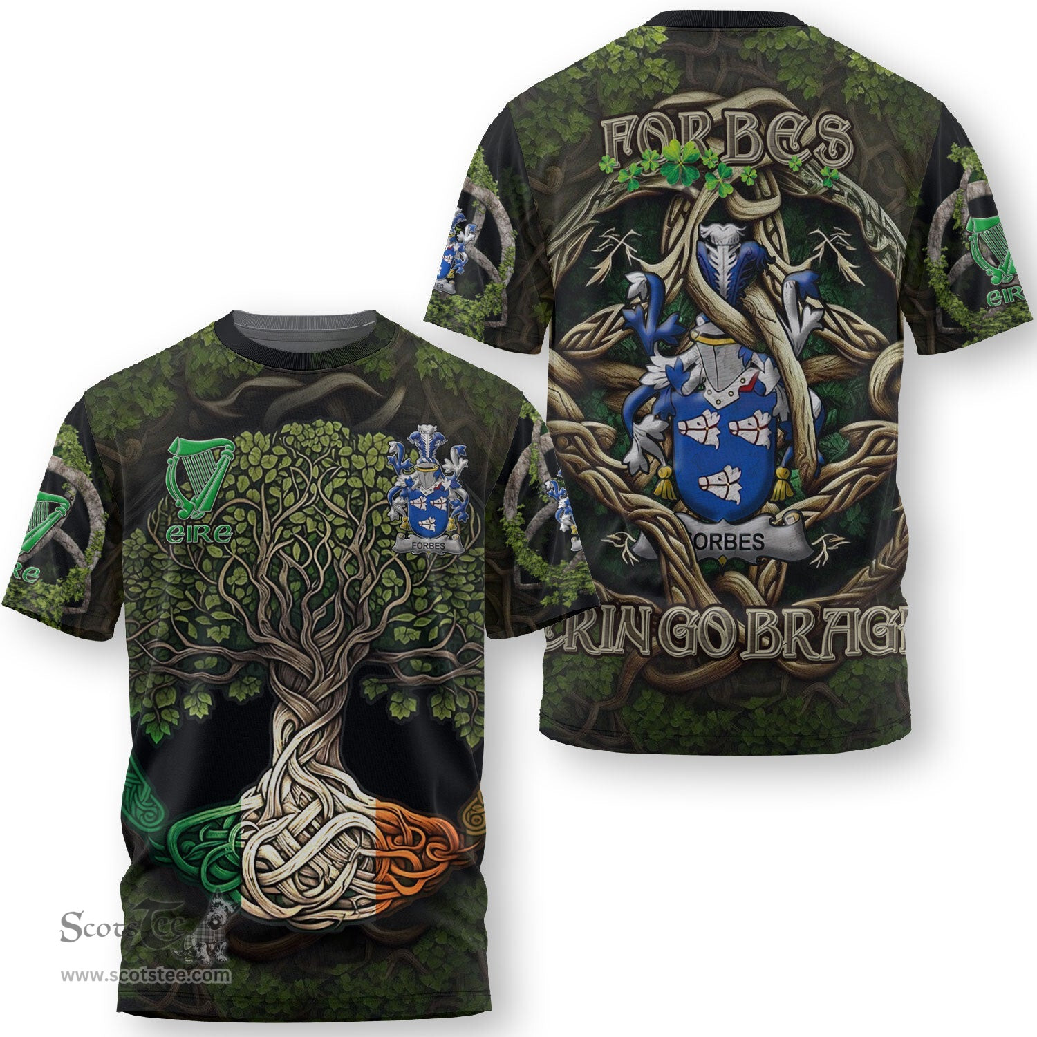 ScotsTee Shop Irish Forbes Coat of Arms Irish T Shirt Family Crest Irish Is My Root T Shirt