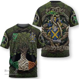 ScotsTee Shop Irish Fleury Coat of Arms Irish T Shirt Family Crest Irish Is My Root T Shirt