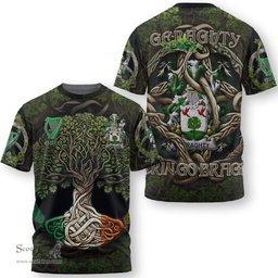 ScotsTee Shop Irish Geraghty or McGarrity Coat of Arms Irish T Shirt Family Crest Irish Is My Root T Shirt