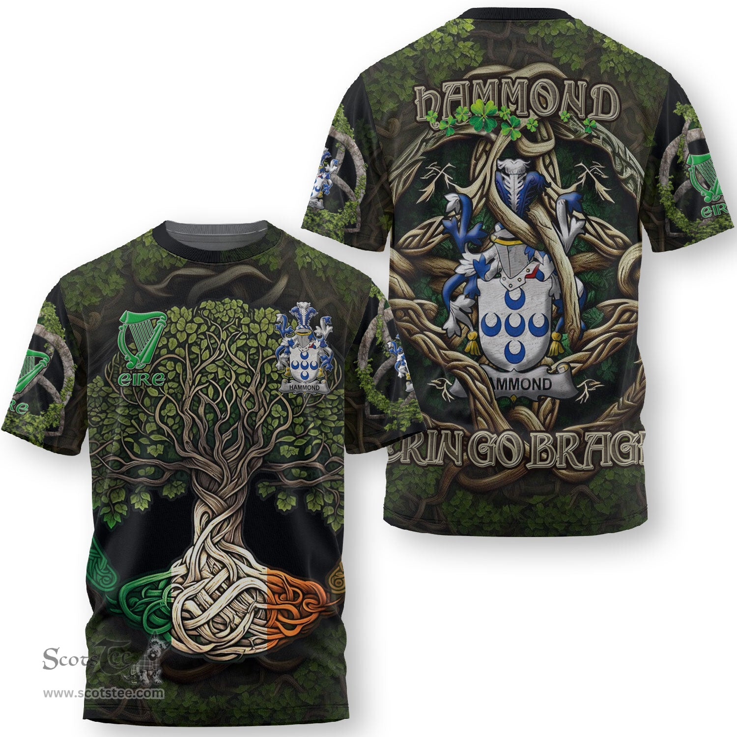 ScotsTee Shop Irish Hammond Coat of Arms Irish T Shirt Family Crest Irish Is My Root T Shirt