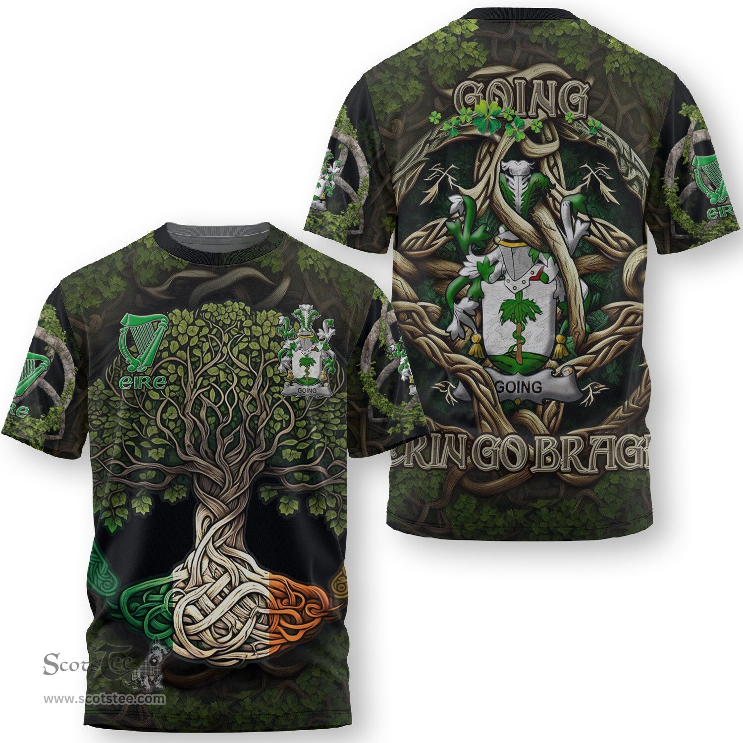 ScotsTee Shop Irish Going Coat of Arms Irish T Shirt Family Crest Irish Is My Root T Shirt
