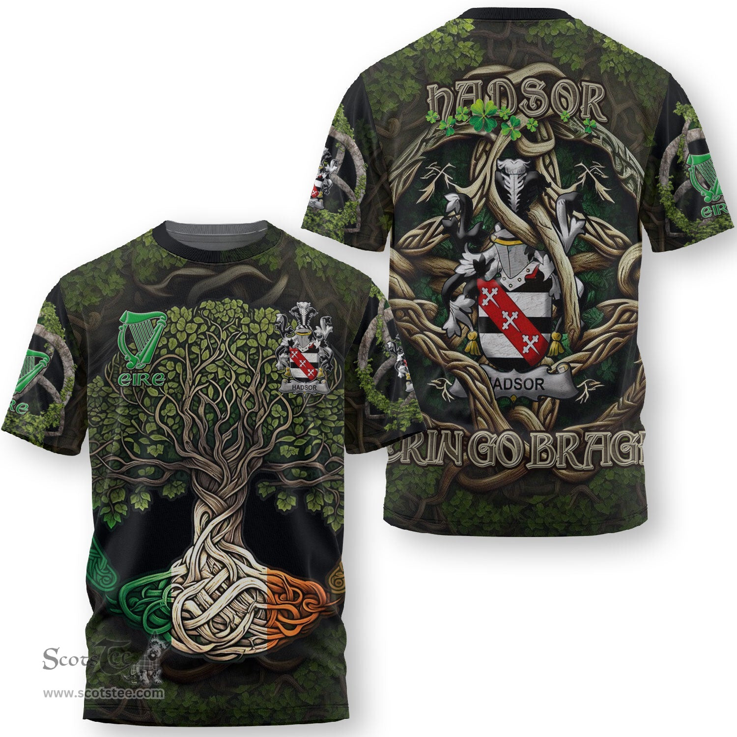 ScotsTee Shop Irish Hadsor Coat of Arms Irish T Shirt Family Crest Irish Is My Root T Shirt