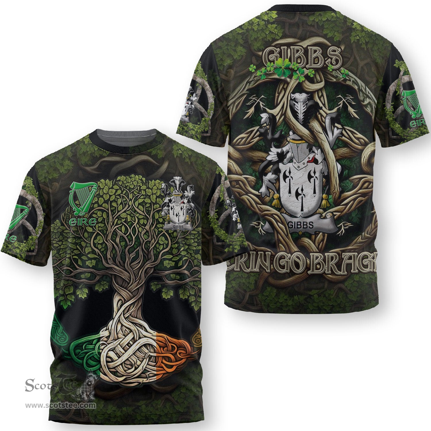 ScotsTee Shop Irish Gibbs Coat of Arms Irish T Shirt Family Crest Irish Is My Root T Shirt