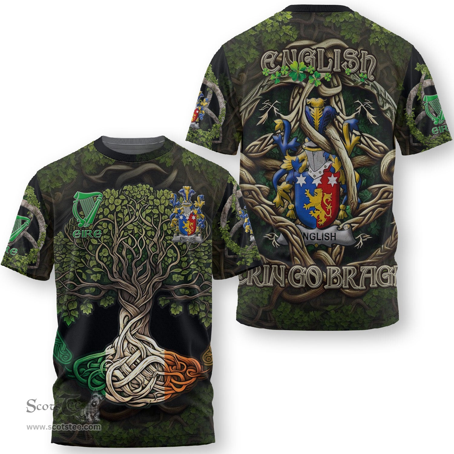 ScotsTee Shop Irish English Coat of Arms Irish T Shirt Family Crest Irish Is My Root T Shirt