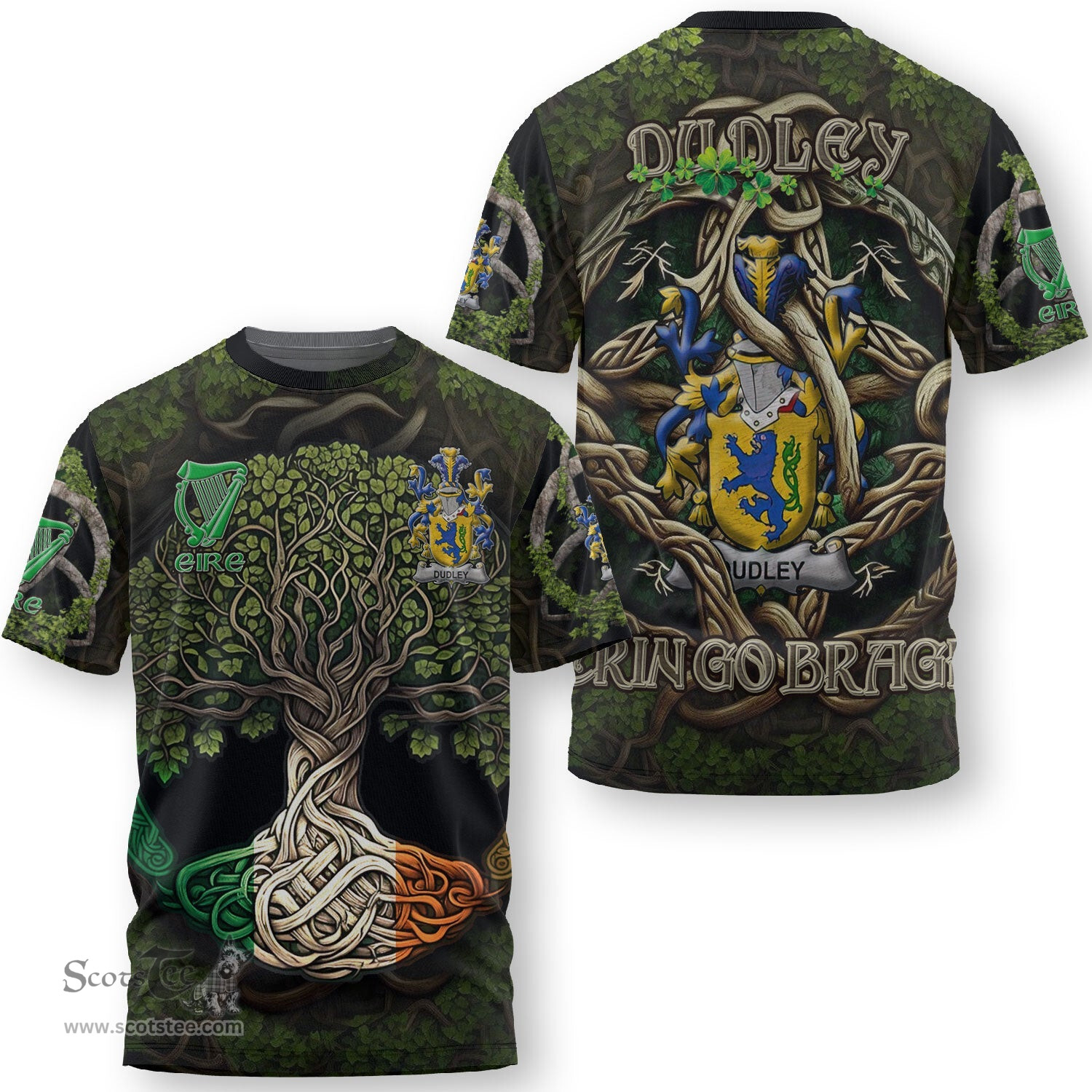 ScotsTee Shop Irish Dudley Coat of Arms Irish T Shirt Family Crest Irish Is My Root T Shirt