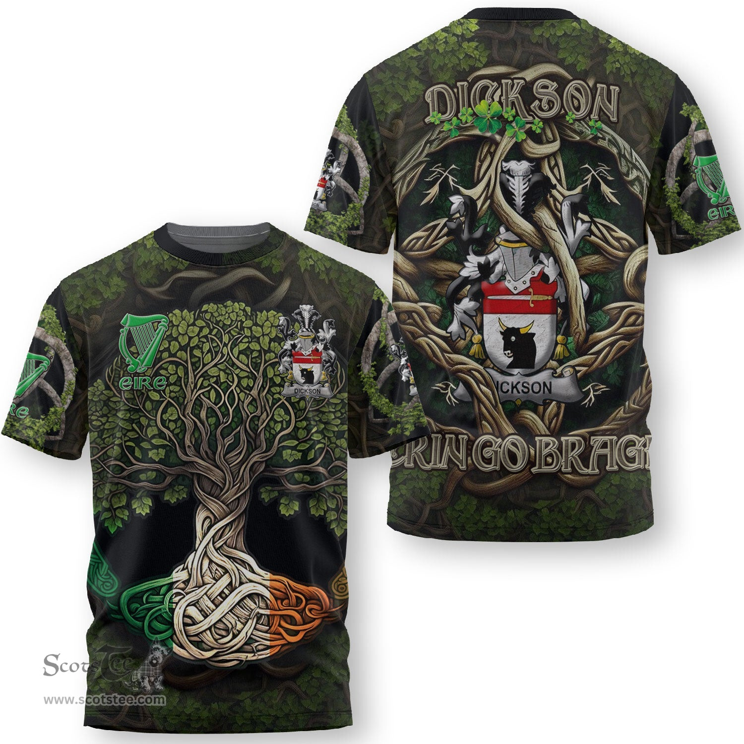 ScotsTee Shop Irish Dickson Coat of Arms Irish T Shirt Family Crest Irish Is My Root T Shirt