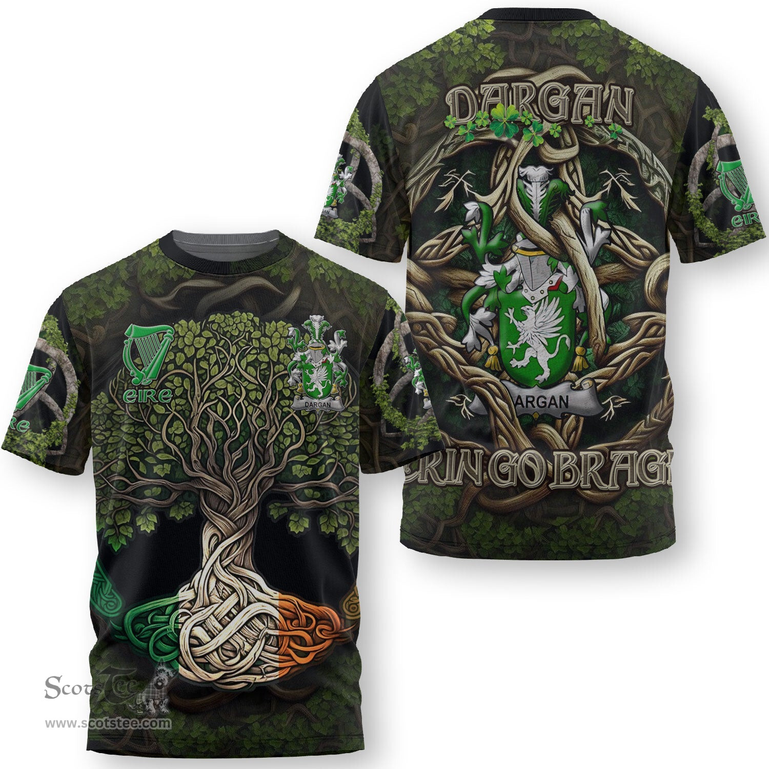 ScotsTee Shop Irish Dargan or McDeargan Coat of Arms Irish T Shirt Family Crest Irish Is My Root T Shirt