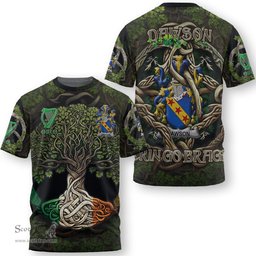 ScotsTee Shop Irish Dawson Coat of Arms Irish T Shirt Family Crest Irish Is My Root T Shirt
