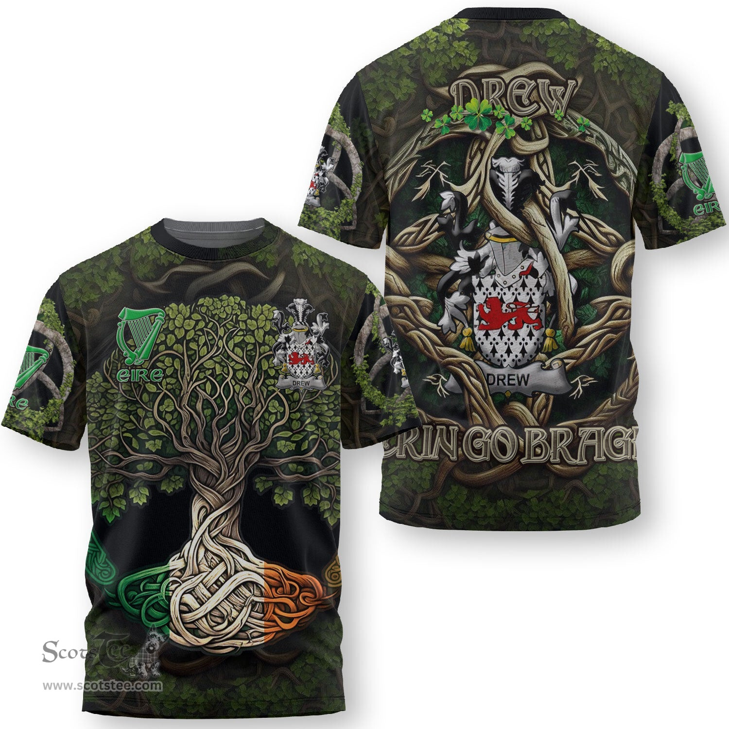 ScotsTee Shop Irish Drew Coat of Arms Irish T Shirt Family Crest Irish Is My Root T Shirt