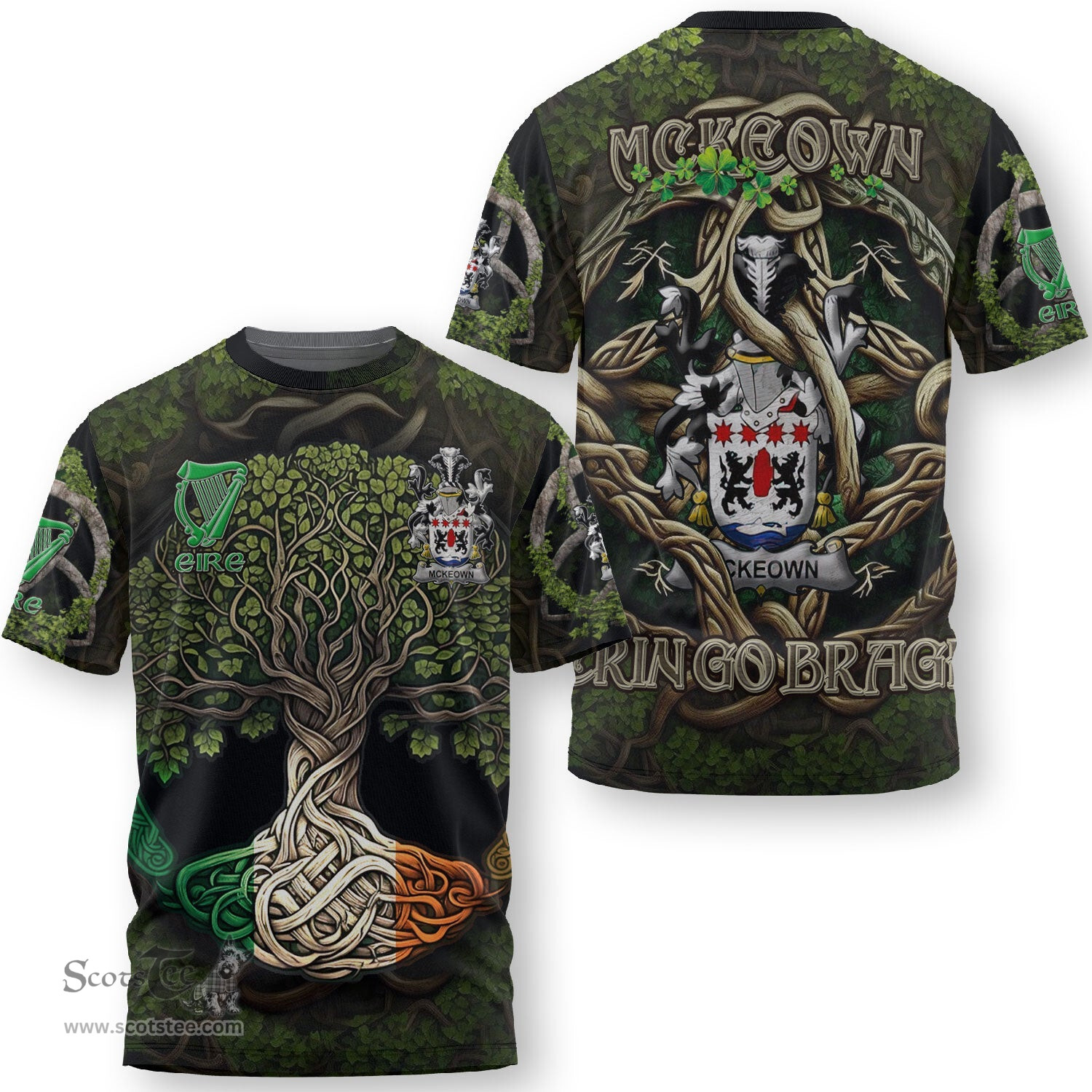 ScotsTee Shop Irish McKeown or Keon Coat of Arms Irish T Shirt Family Crest Irish Is My Root T Shirt