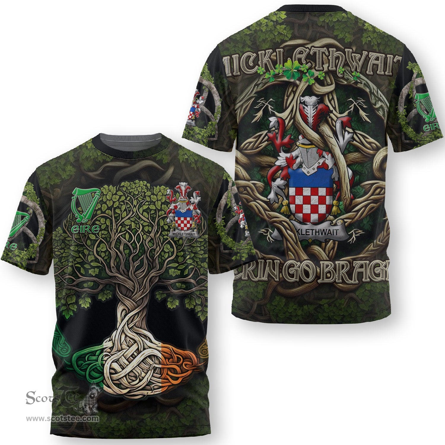ScotsTee Shop Irish Micklethwait Coat of Arms Irish T Shirt Family Crest Irish Is My Root T Shirt