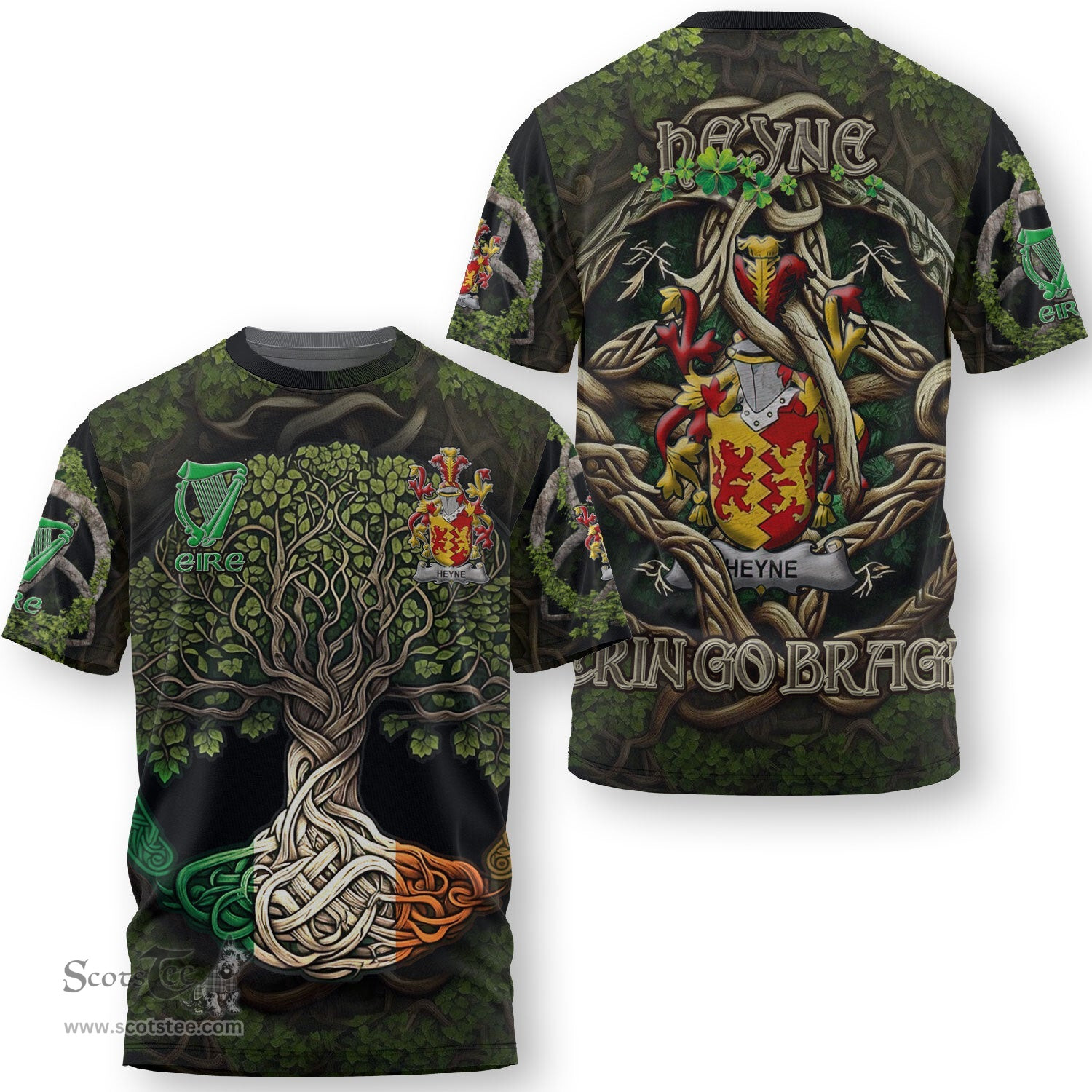 ScotsTee Shop Irish Heyne or O Heyne Coat of Arms Irish T Shirt Family Crest Irish Is My Root T Shirt