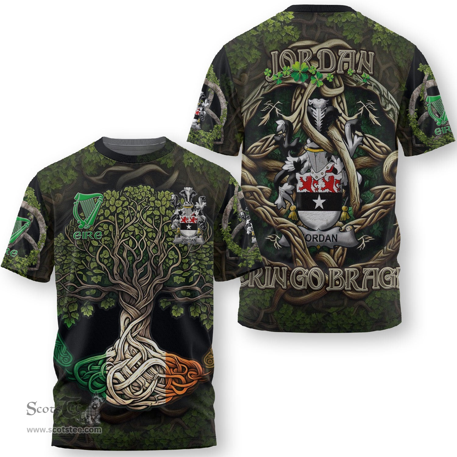 ScotsTee Shop Irish Jordan Coat of Arms Irish T Shirt Family Crest Irish Is My Root T Shirt