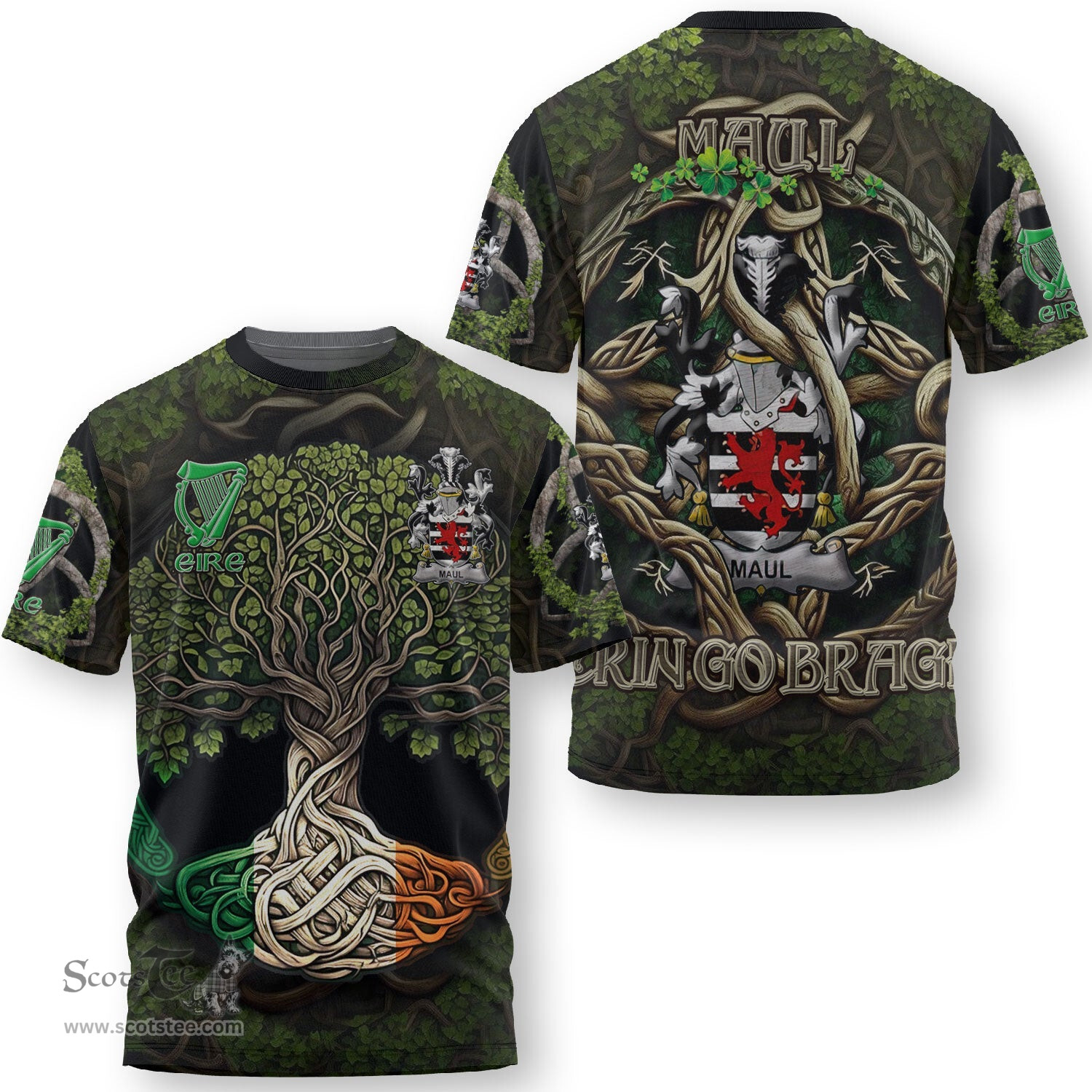 ScotsTee Shop Irish Maul or Maule Coat of Arms Irish T Shirt Family Crest Irish Is My Root T Shirt