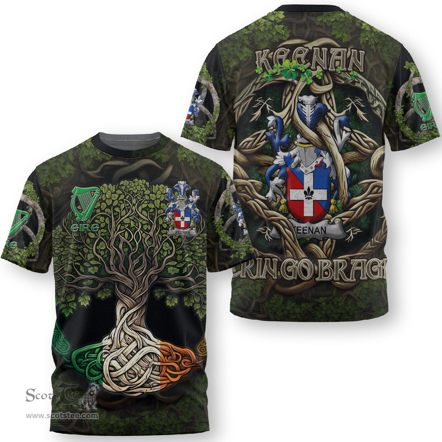 ScotsTee Shop Irish Keenan or O Kinahan Coat of Arms Irish T Shirt Family Crest Irish Is My Root T Shirt
