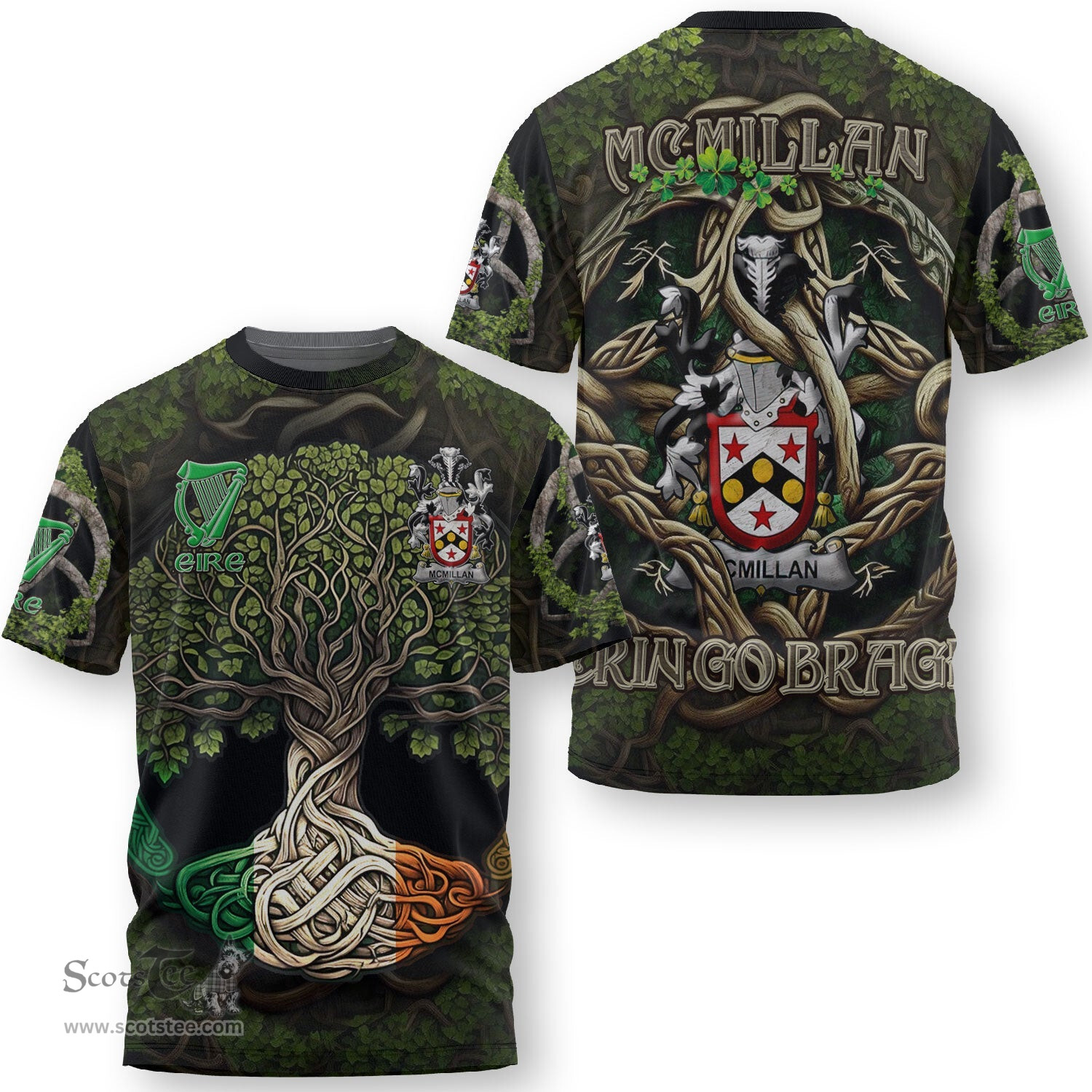 ScotsTee Shop Irish McMillan Coat of Arms Irish T Shirt Family Crest Irish Is My Root T Shirt