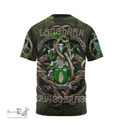 ScotsTee Shop Irish Loughnan or O Loughnan Coat of Arms Irish T Shirt Family Crest Irish Is My Root T Shirt