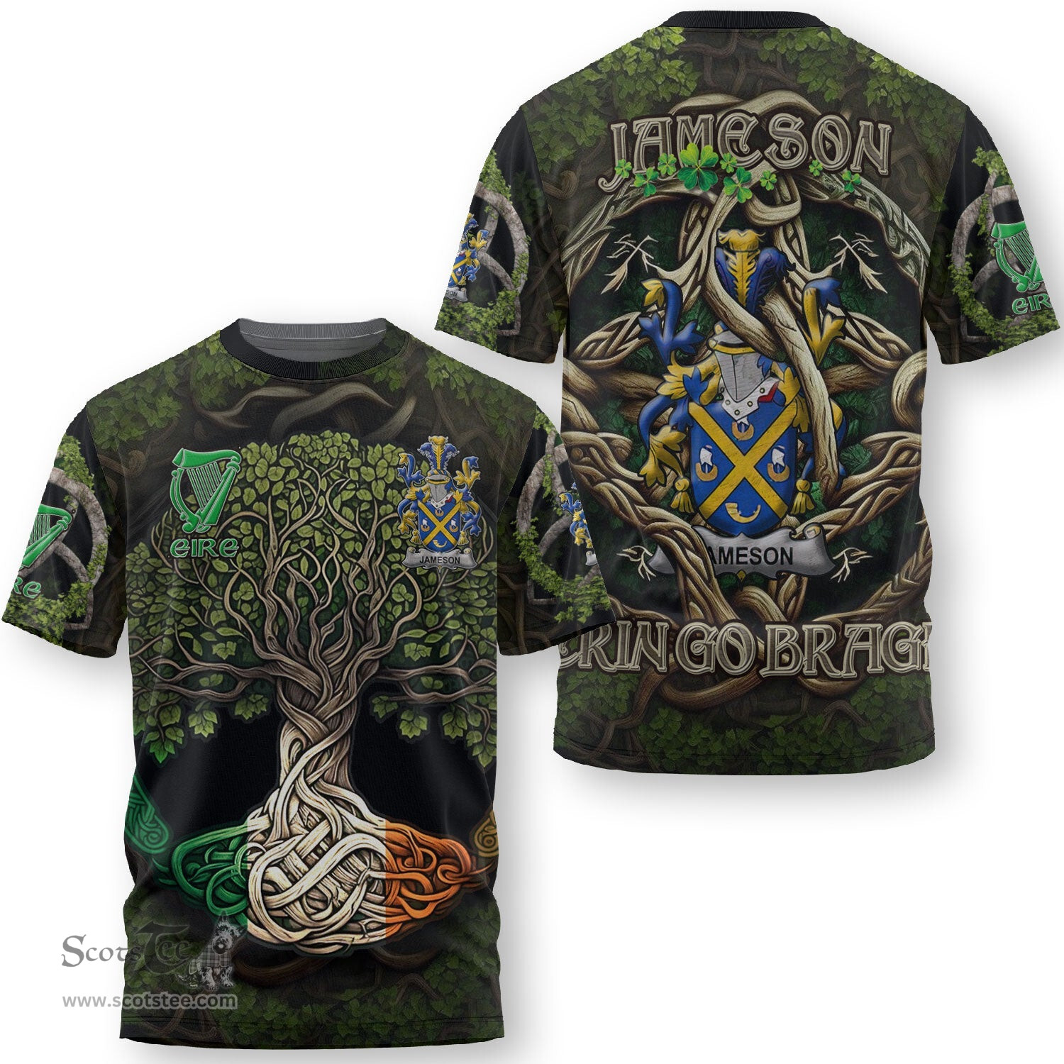 ScotsTee Shop Irish Jameson Coat of Arms Irish T Shirt Family Crest Irish Is My Root T Shirt