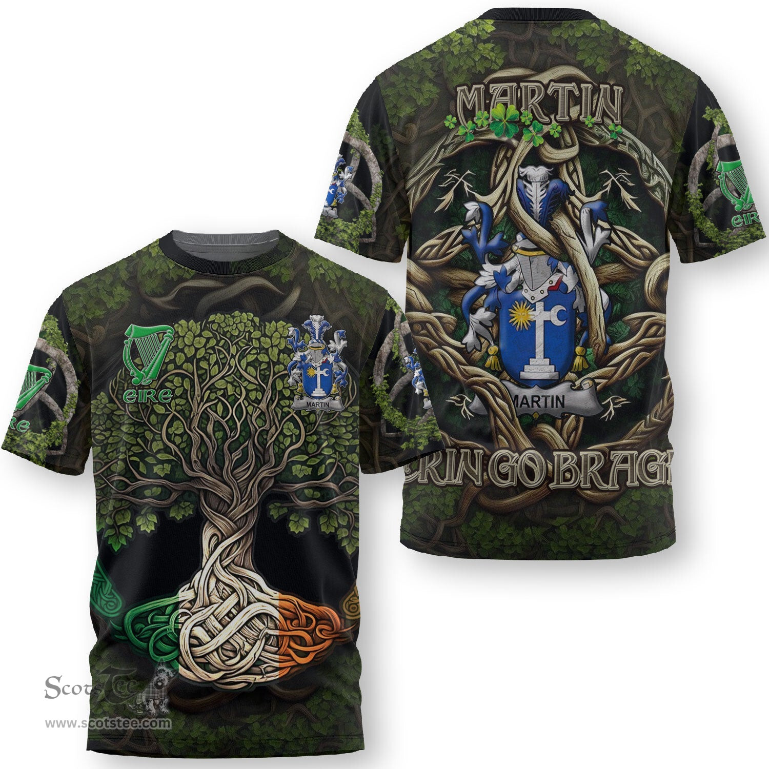 ScotsTee Shop Irish Martin Coat of Arms Irish T Shirt Family Crest Irish Is My Root T Shirt
