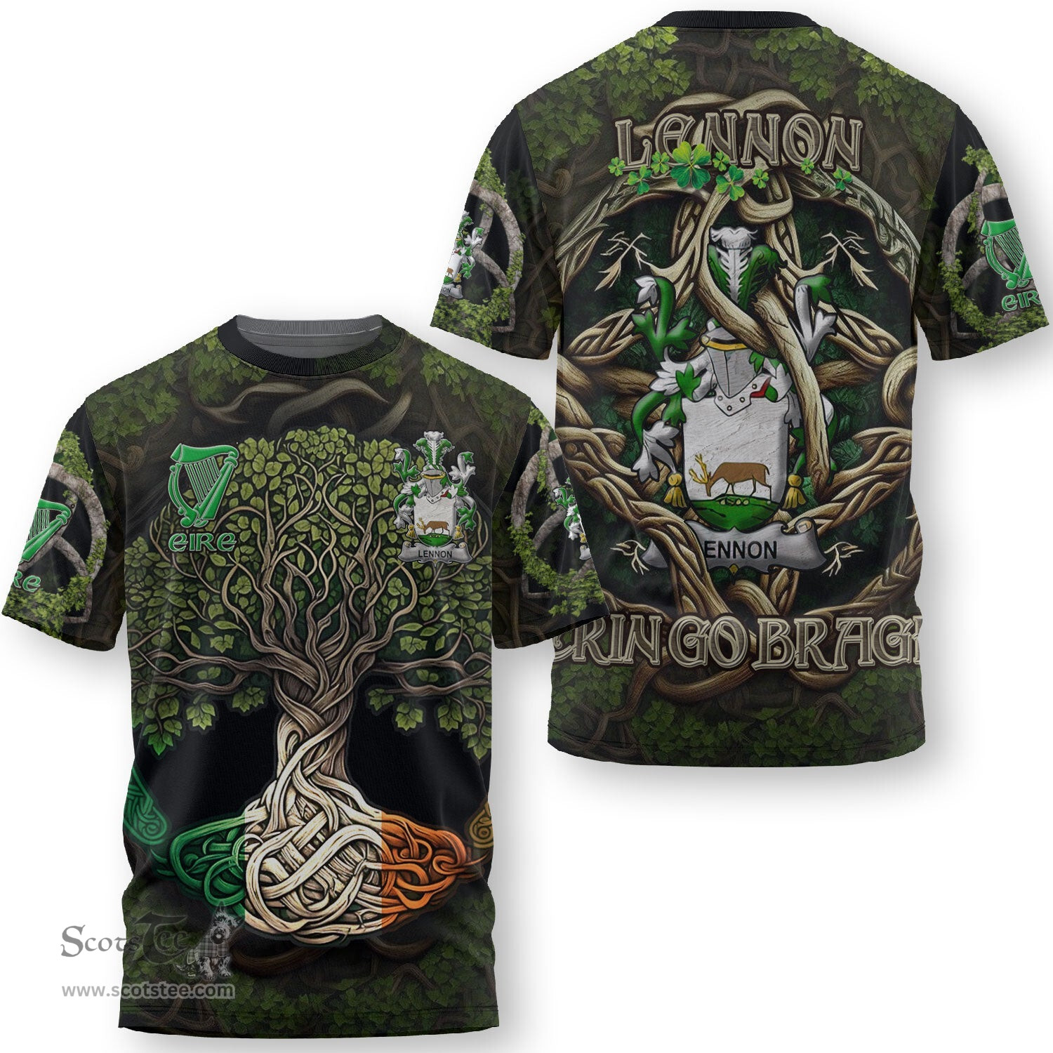ScotsTee Shop Irish Lennon or O Lennon Coat of Arms Irish T Shirt Family Crest Irish Is My Root T Shirt