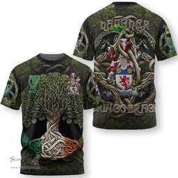 ScotsTee Shop Irish Haugher or O Haffey Coat of Arms Irish T Shirt Family Crest Irish Is My Root T Shirt