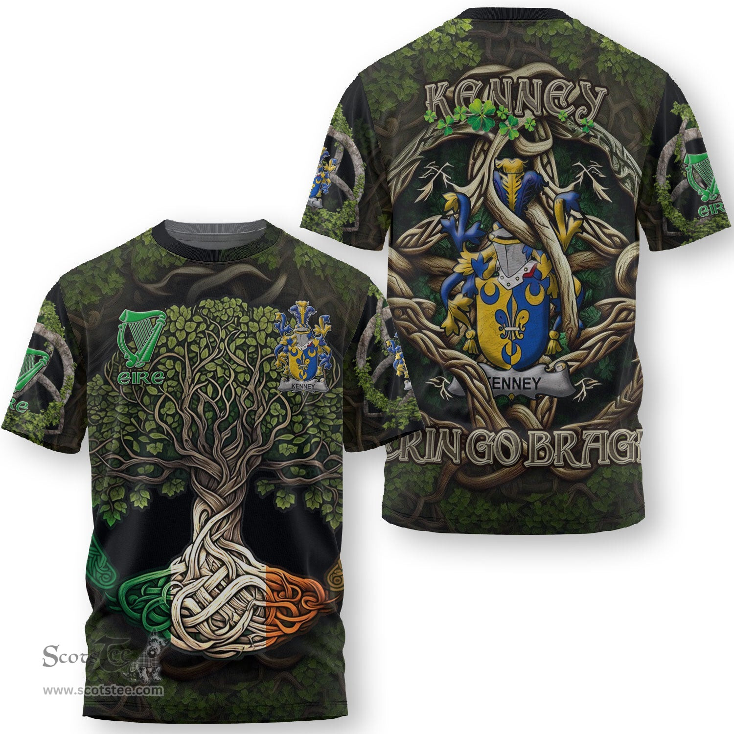 ScotsTee Shop Irish Kenney or O Kenny Coat of Arms Irish T Shirt Family Crest Irish Is My Root T Shirt
