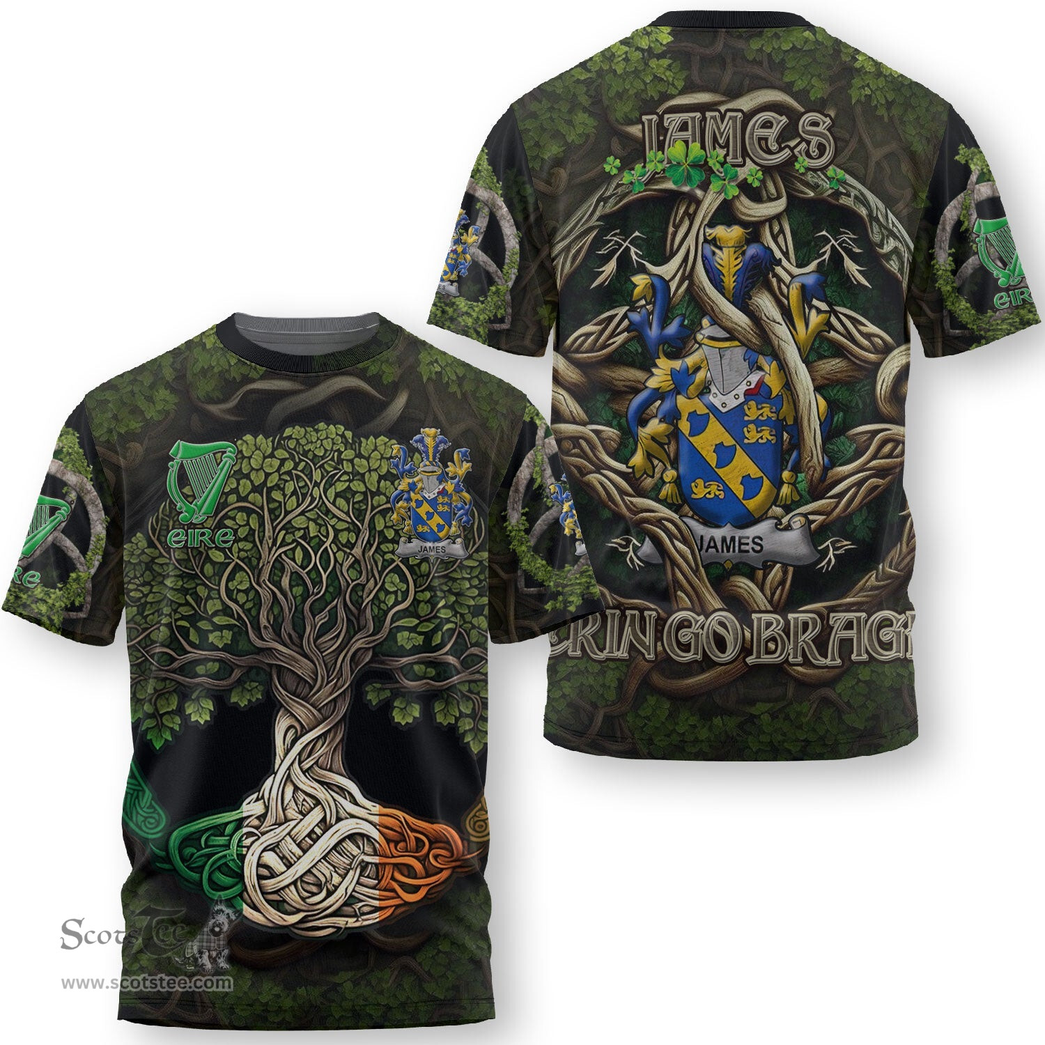 ScotsTee Shop Irish James Coat of Arms Irish T Shirt Family Crest Irish Is My Root T Shirt
