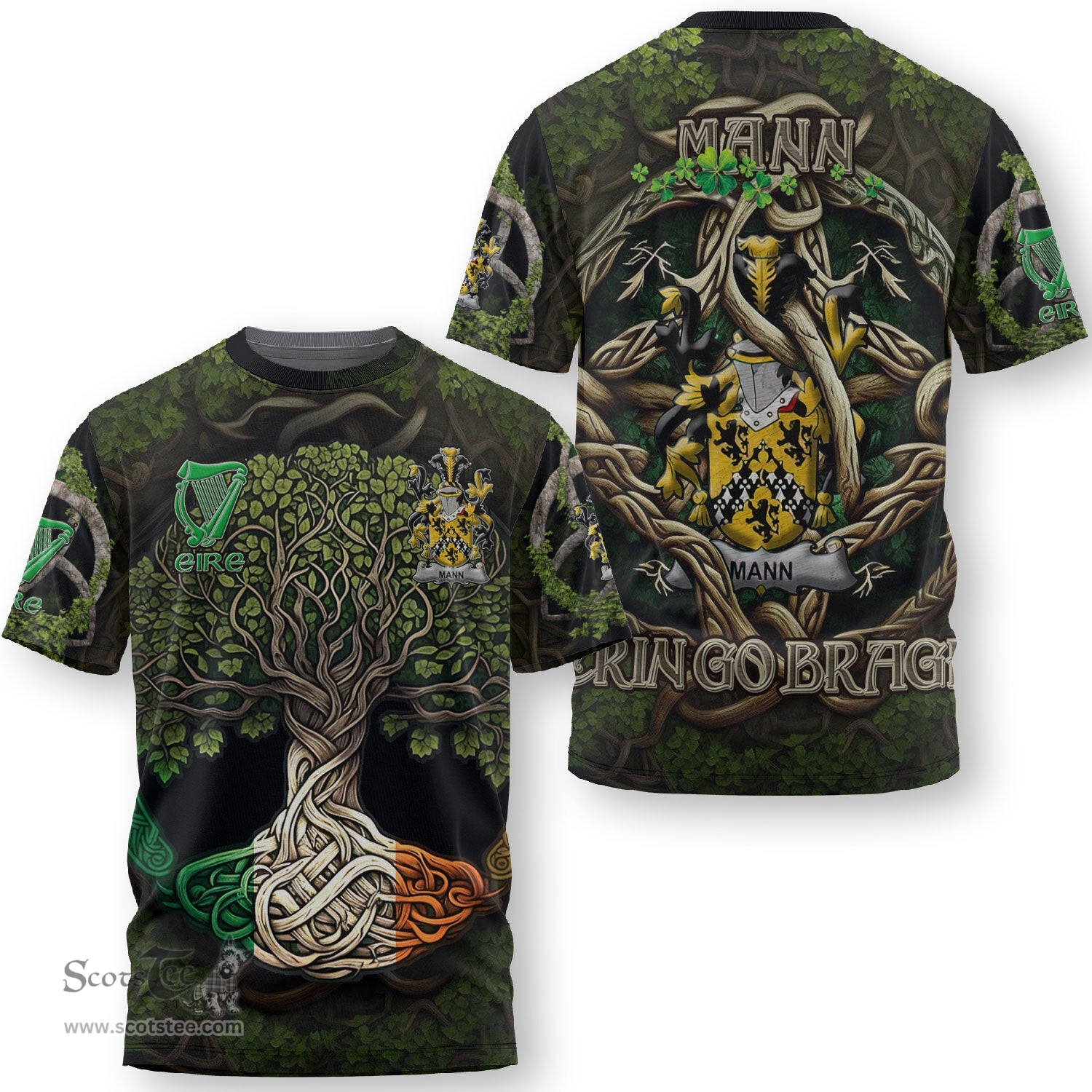 ScotsTee Shop Irish Mann Coat of Arms Irish T Shirt Family Crest Irish Is My Root T Shirt