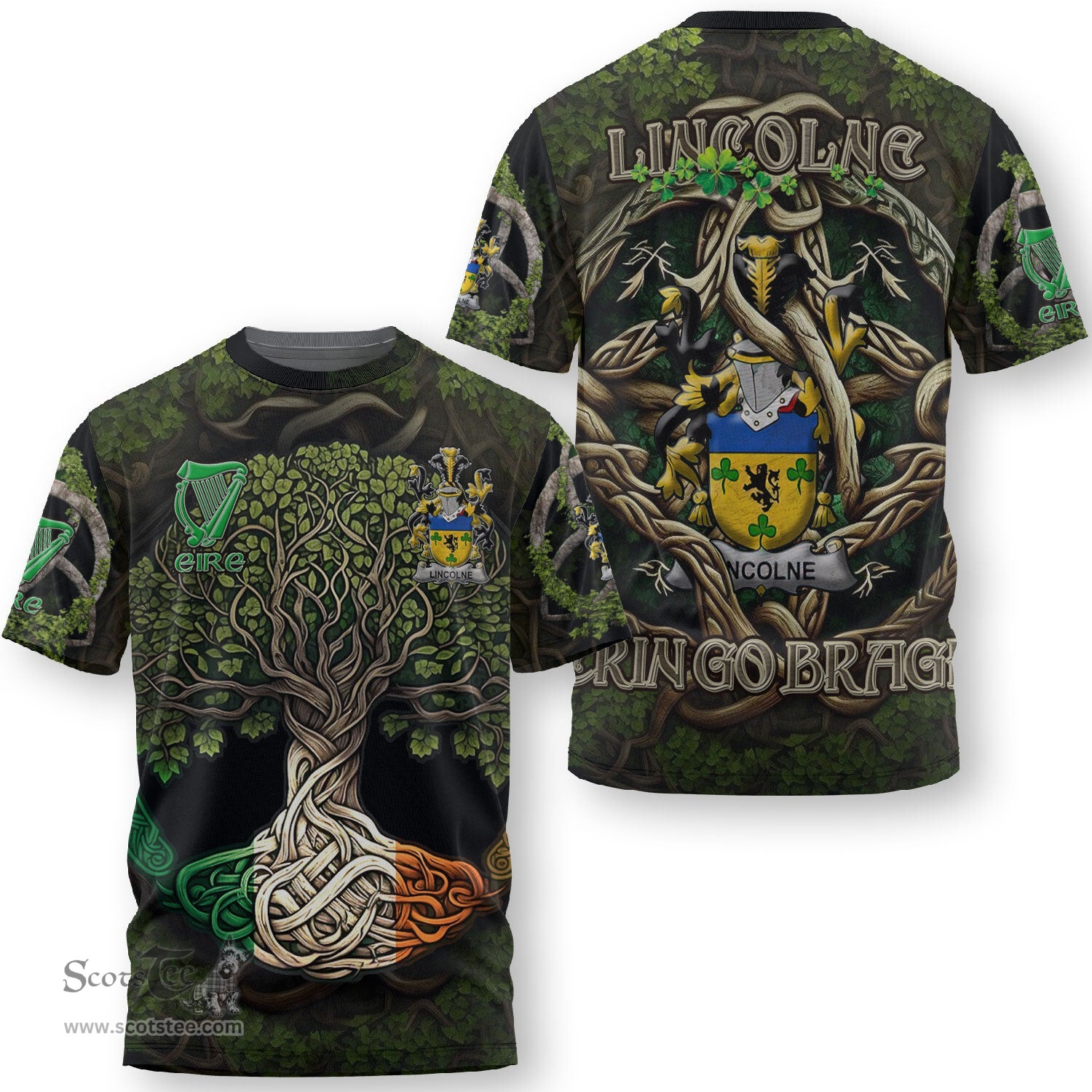 ScotsTee Shop Irish Lincolne Coat of Arms Irish T Shirt Family Crest Irish Is My Root T Shirt