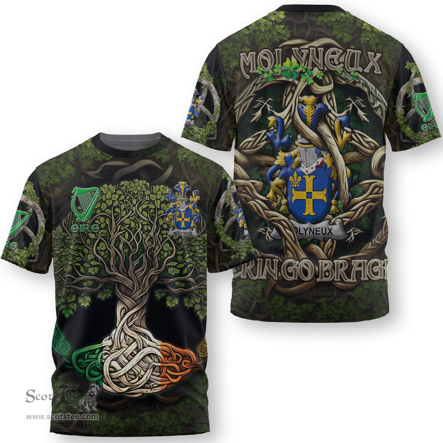ScotsTee Shop Irish Molyneux Coat of Arms Irish T Shirt Family Crest Irish Is My Root T Shirt