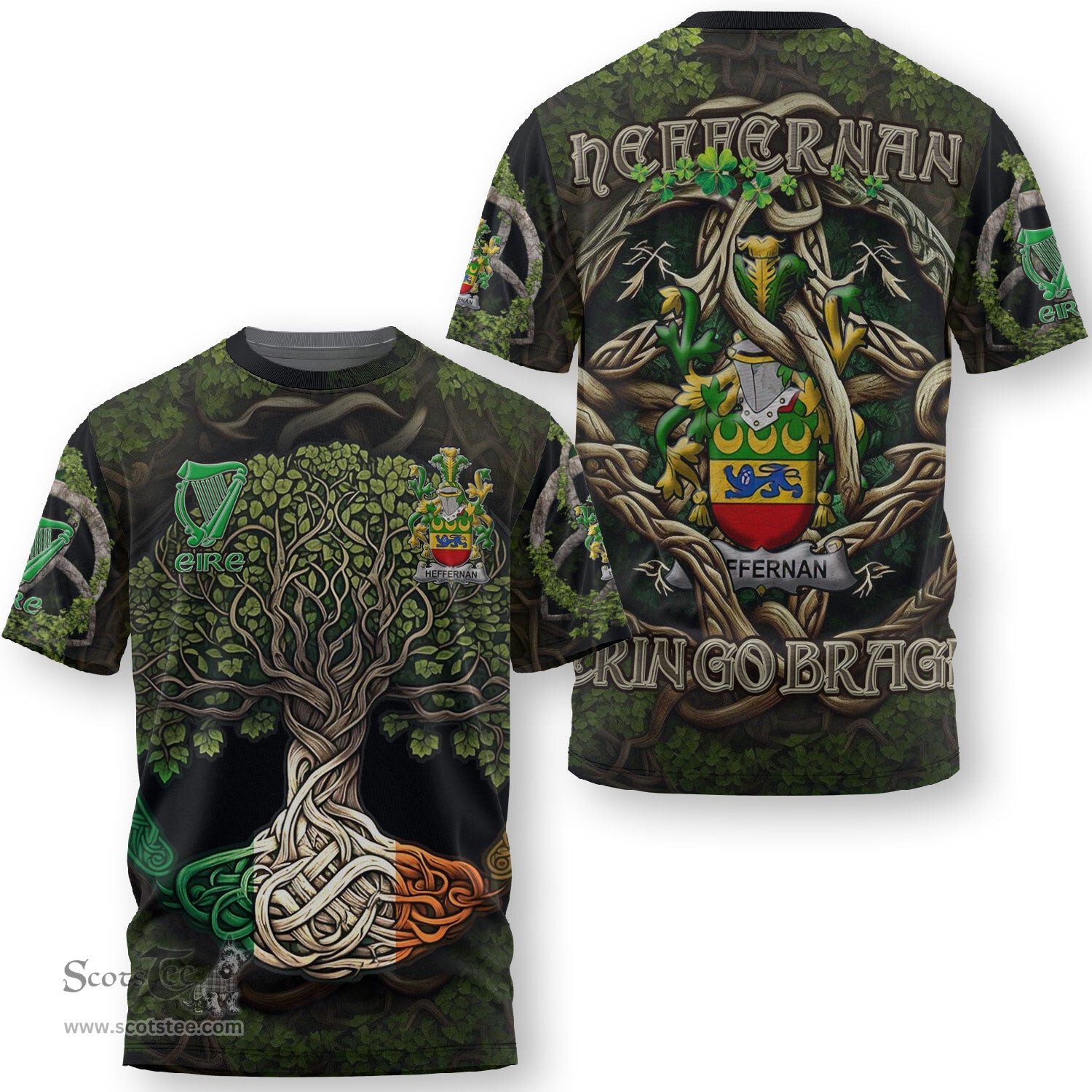 ScotsTee Shop Irish Heffernan or O Heffernan Coat of Arms Irish T Shirt Family Crest Irish Is My Root T Shirt