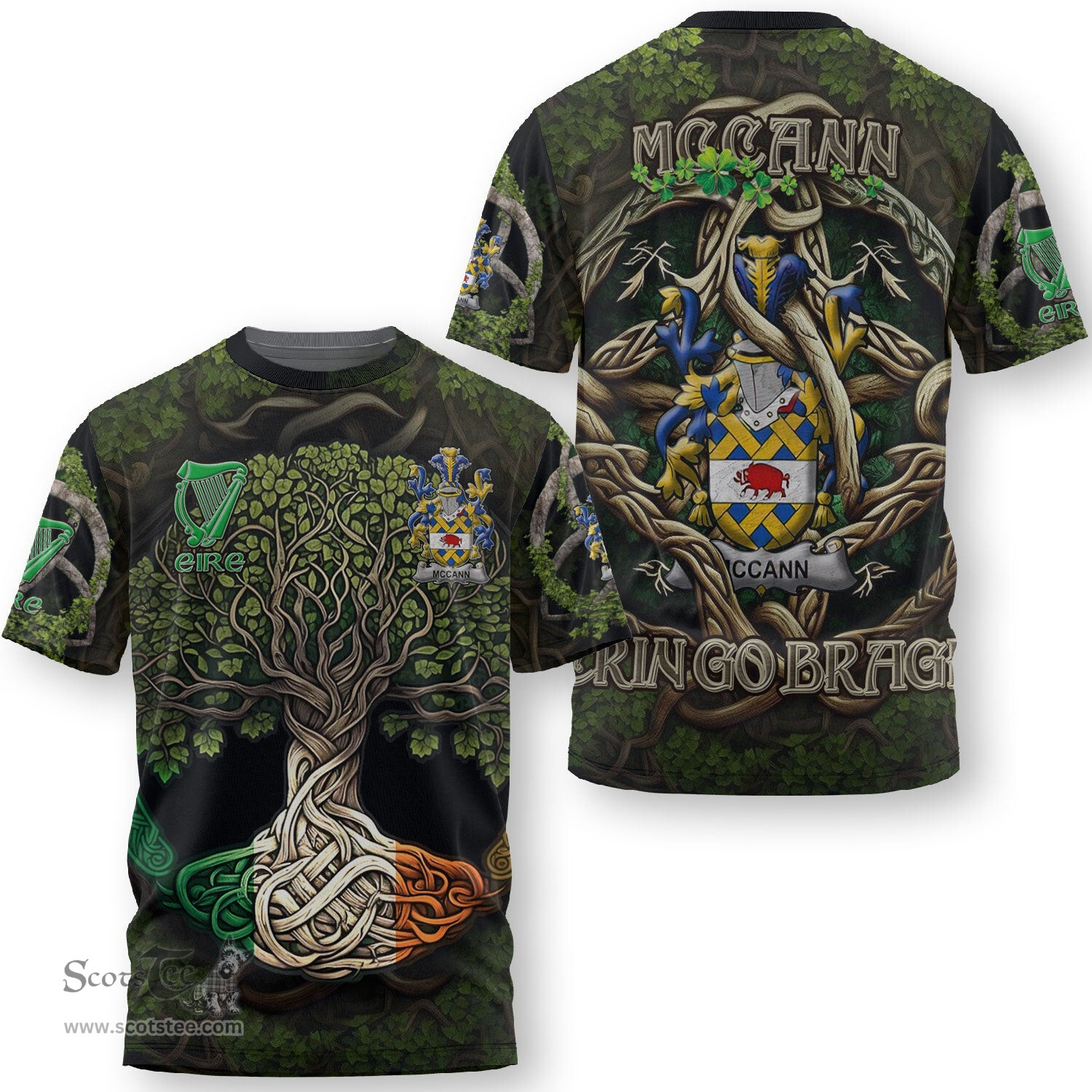ScotsTee Shop Irish McCann Coat of Arms Irish T Shirt Family Crest Irish Is My Root T Shirt