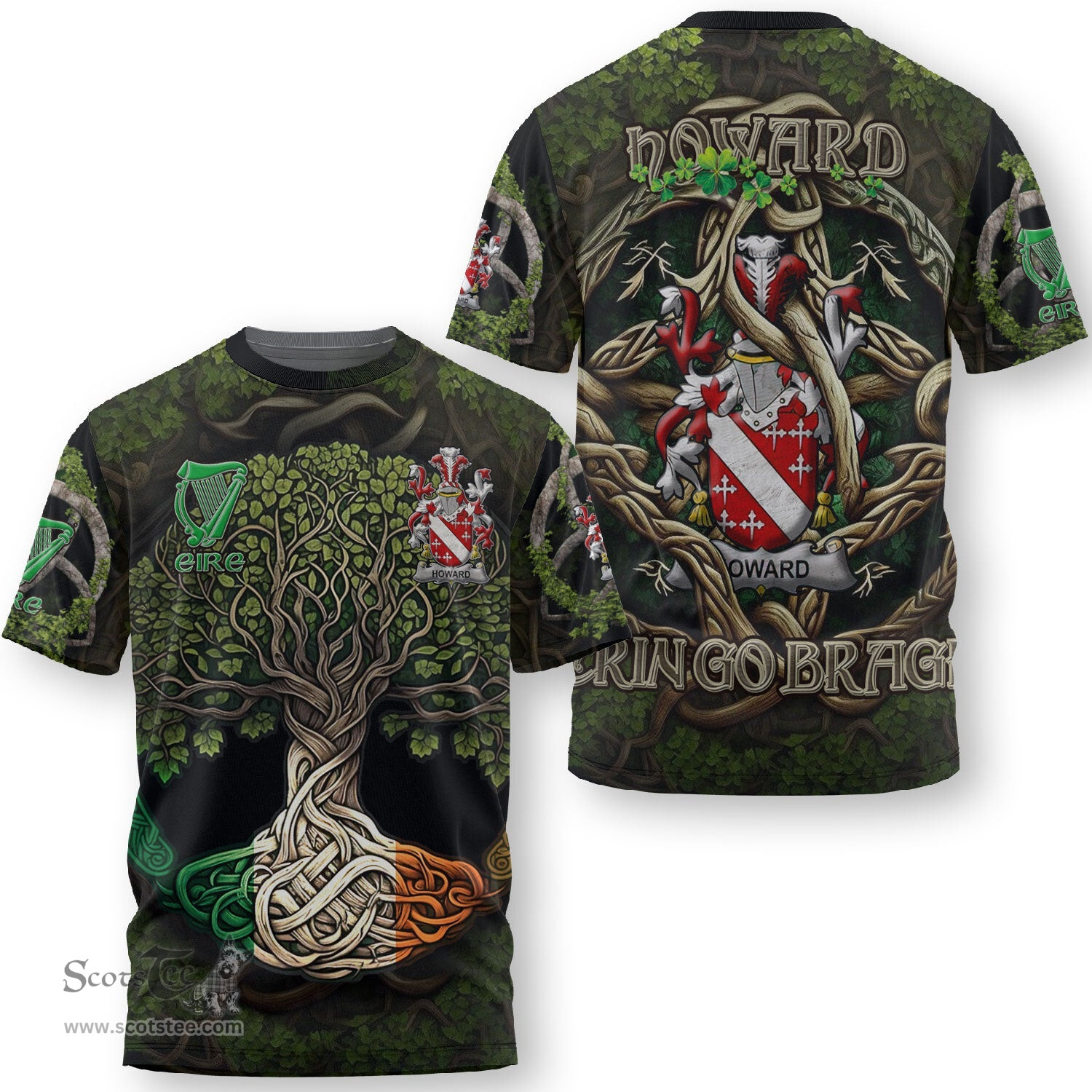 ScotsTee Shop Irish Howard Coat of Arms Irish T Shirt Family Crest Irish Is My Root T Shirt