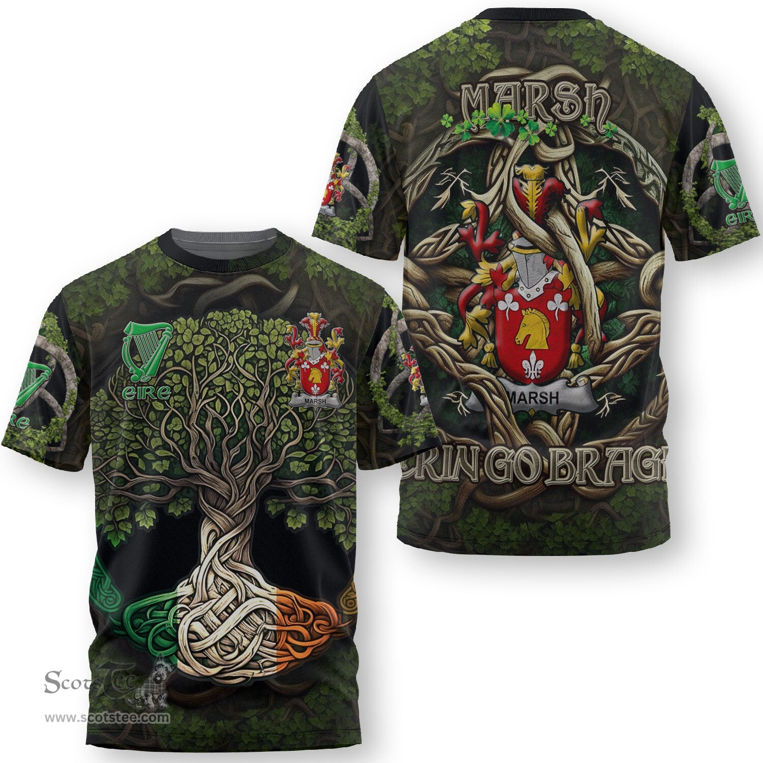 ScotsTee Shop Irish Marsh Coat of Arms Irish T Shirt Family Crest Irish Is My Root T Shirt