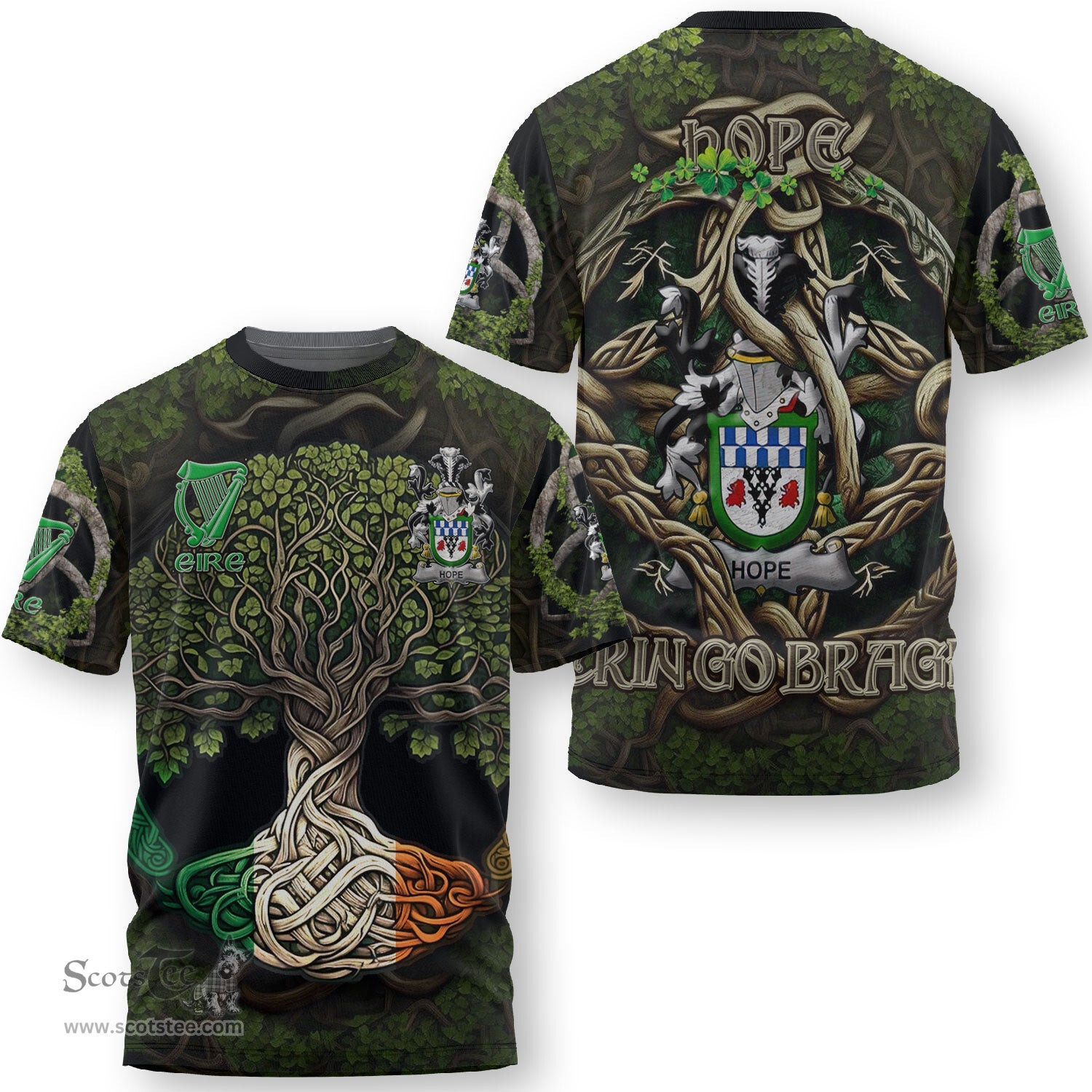 ScotsTee Shop Irish Hope Coat of Arms Irish T Shirt Family Crest Irish Is My Root T Shirt