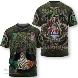 ScotsTee Shop Irish Melaghlin or O Melaghlin Coat of Arms Irish T Shirt Family Crest Irish Is My Root T Shirt