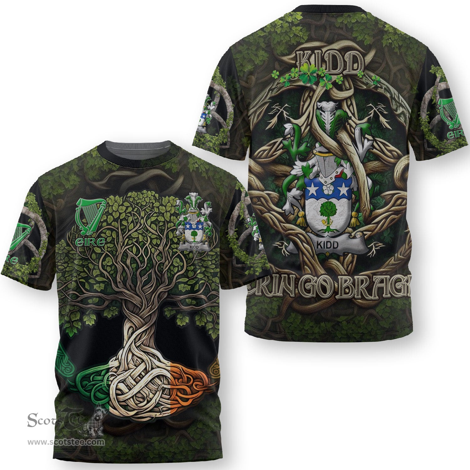 ScotsTee Shop Irish Kidd Coat of Arms Irish T Shirt Family Crest Irish Is My Root T Shirt
